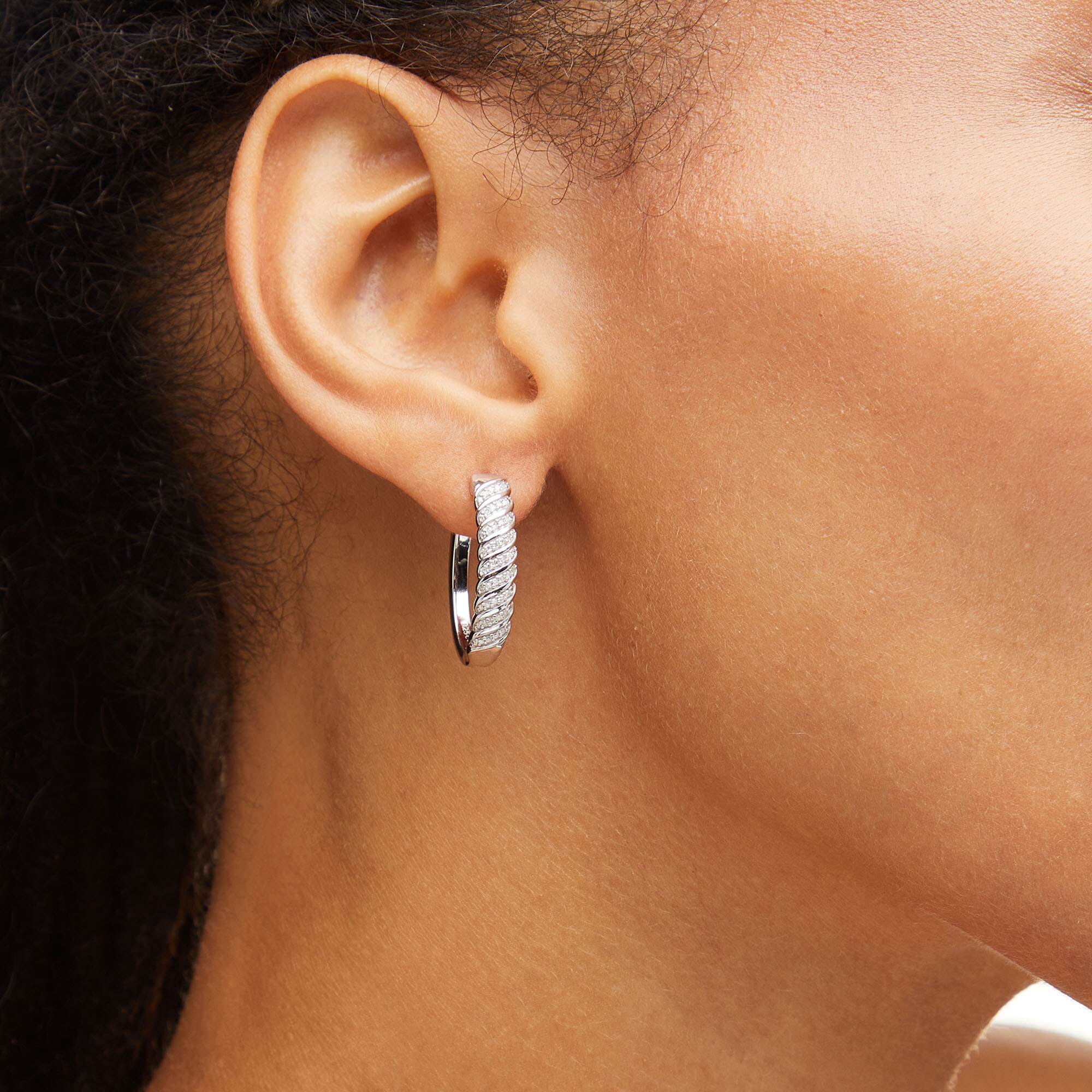 1/4 CT. T.W. Diamond Cascading Wave Hoop Earrings in Sterling