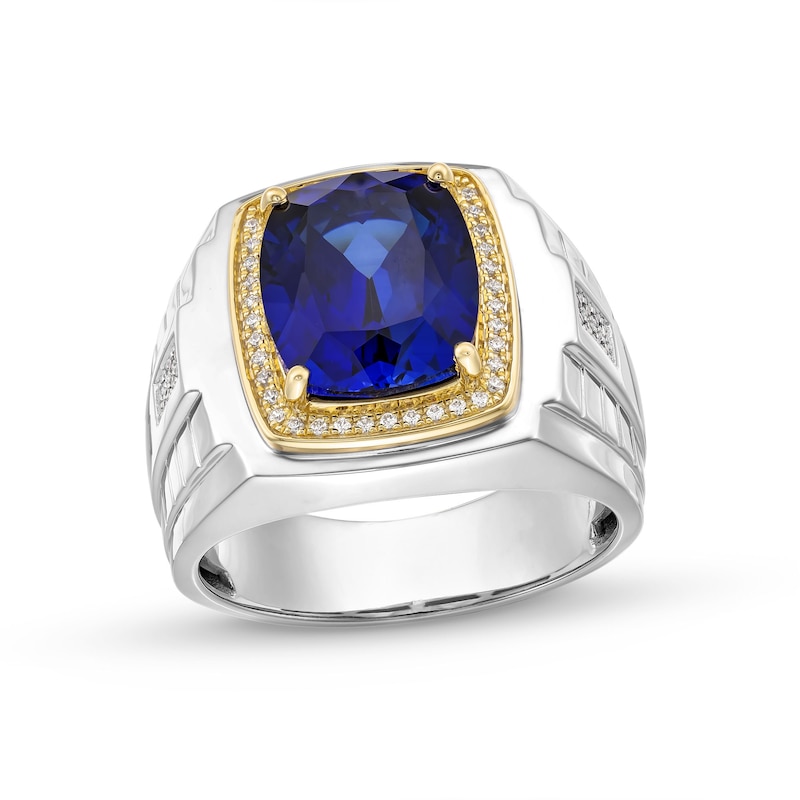 Cushion-Cut Blue Lab-Created Sapphire and Diamond - Main Image