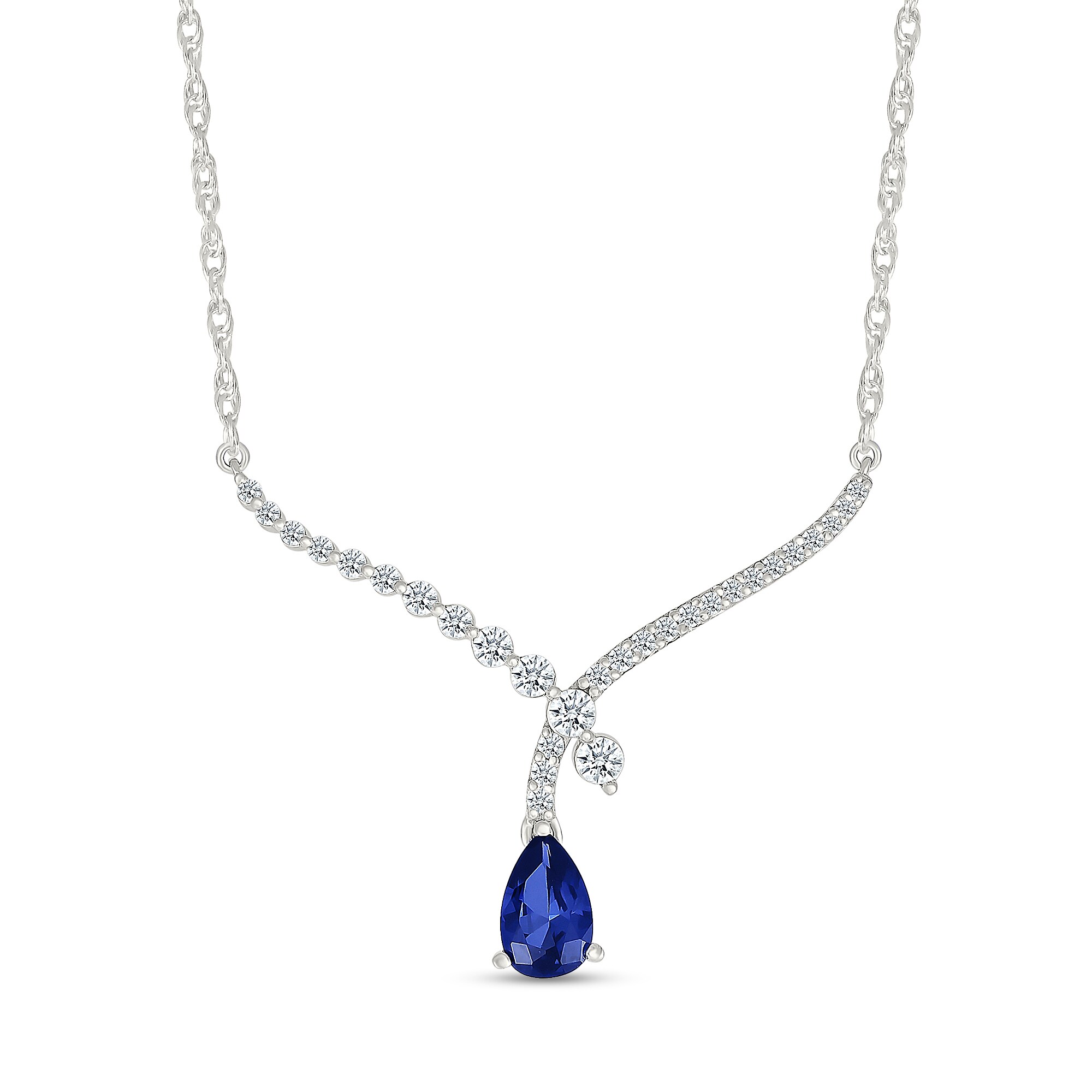 Pear-Shaped Blue and White Lab-Created Sapphire Crossover &quot