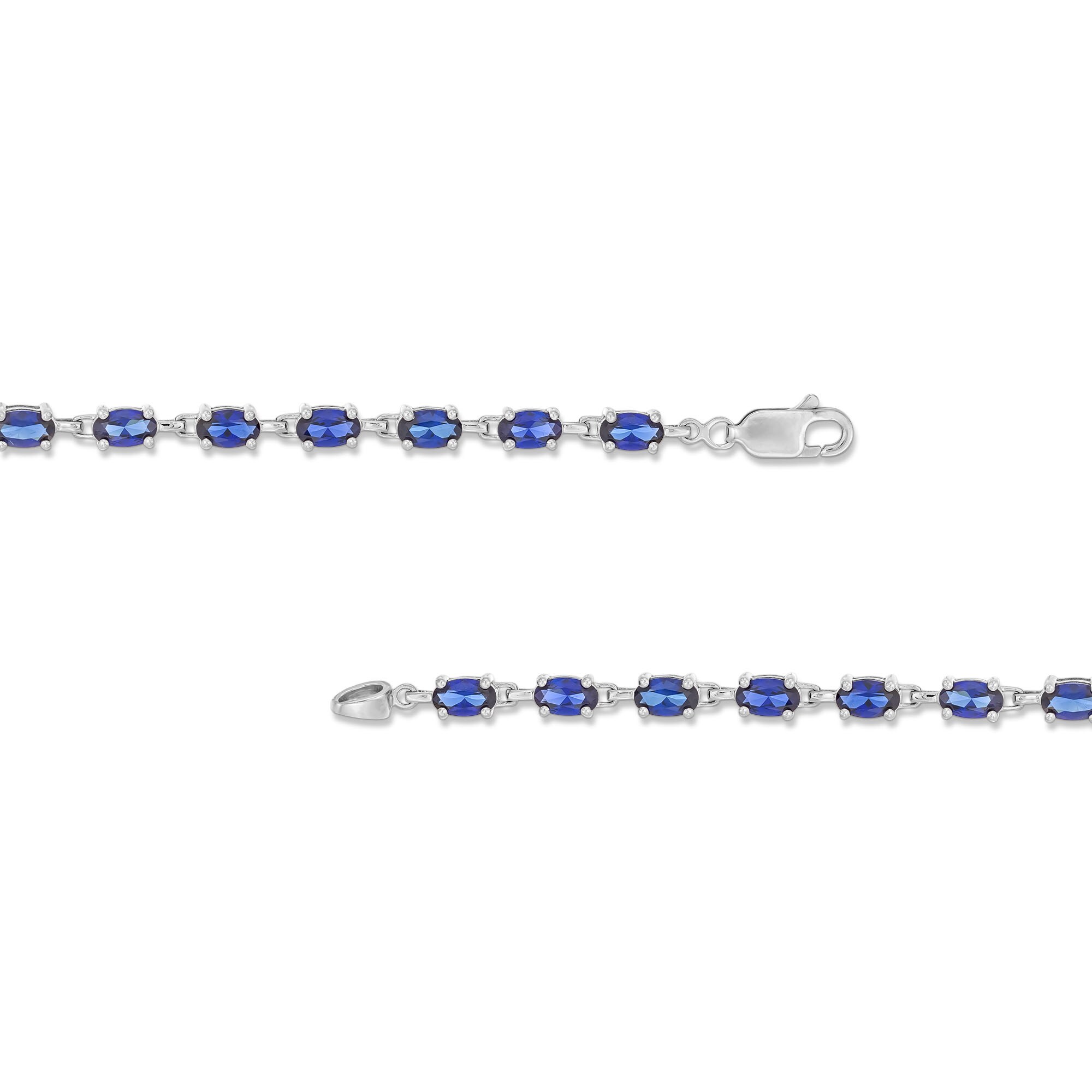 Oval Blue Lab-Created Sapphire Line Bracelet in Sterling Silver
