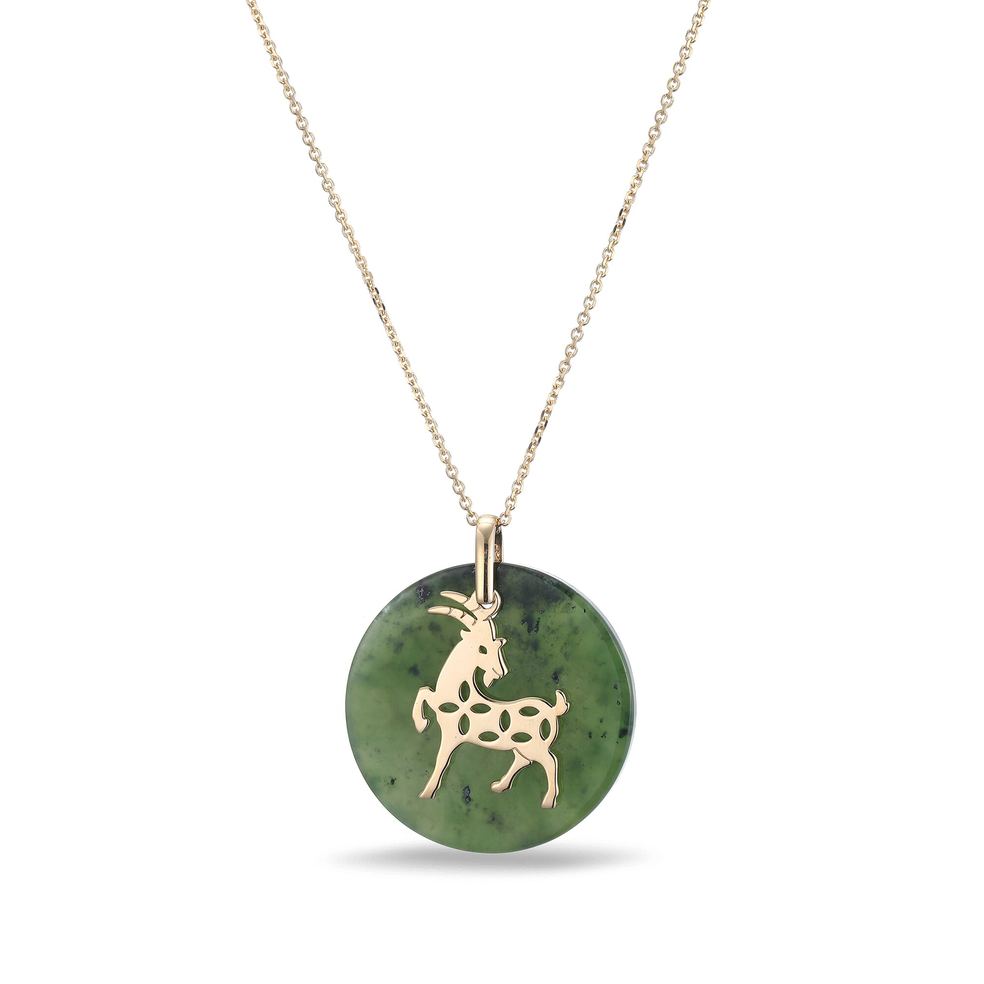 20.0mm Jade Goat Chinese Zodiac Disc Pendant in 14K Gold | Peoples