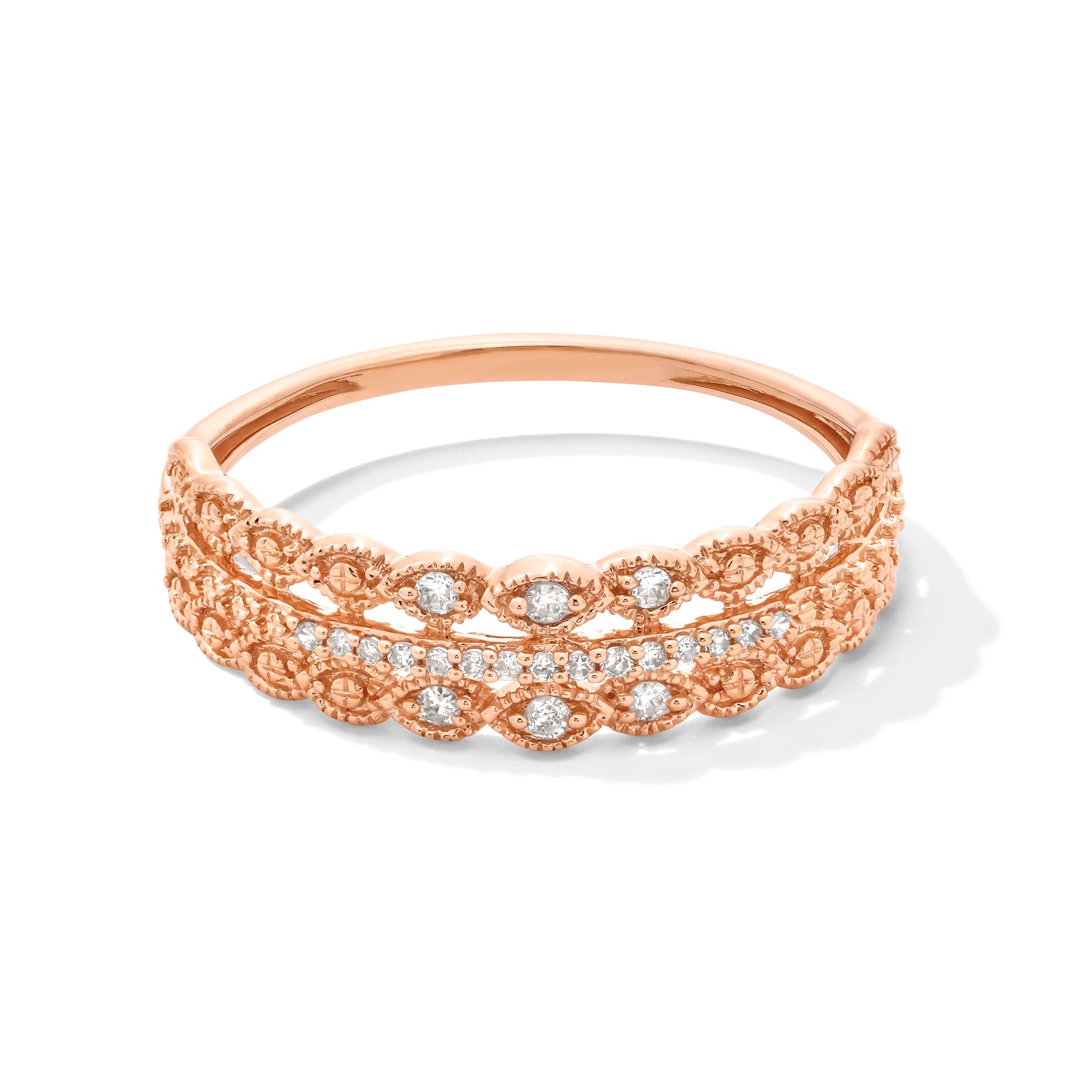 【R&B】Diamond D - Straight Up 1/15 CT. T.W. Diamond Scallop Border Vintage-Style Stackable