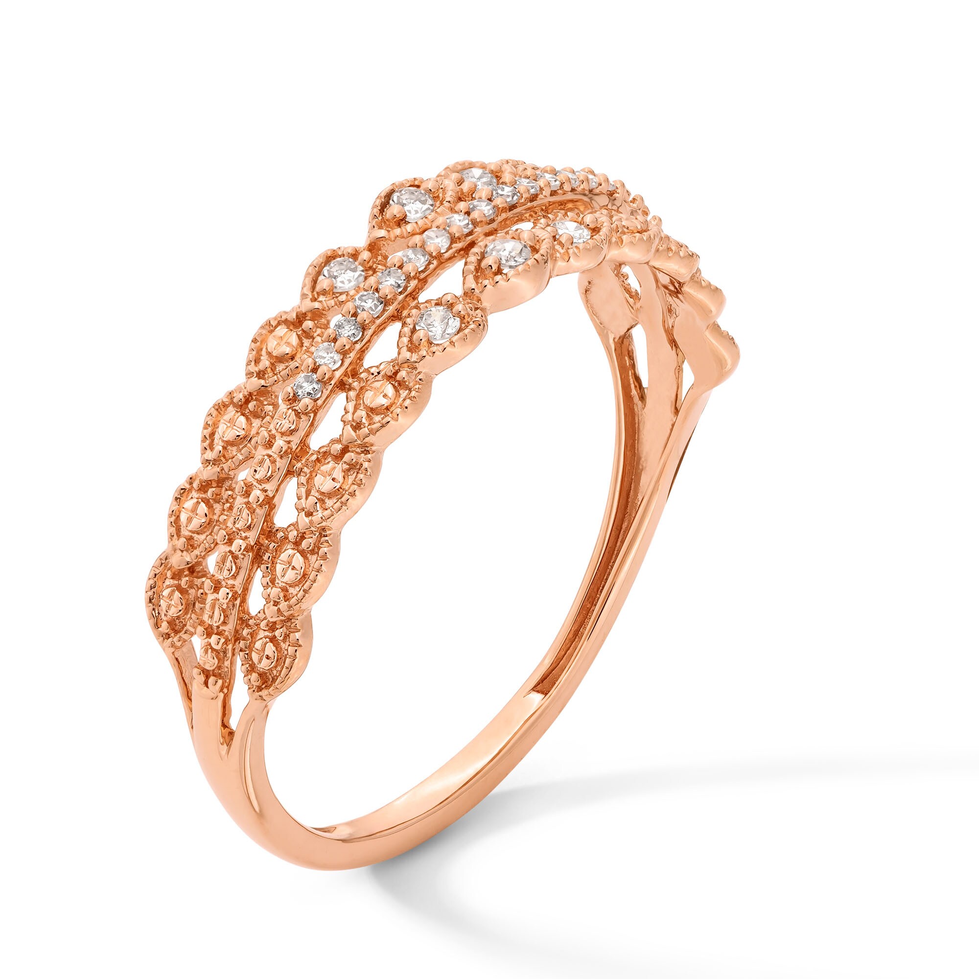 【R&B】Diamond D - Straight Up 1/15 CT. T.W. Diamond Scallop Border Vintage-Style Stackable