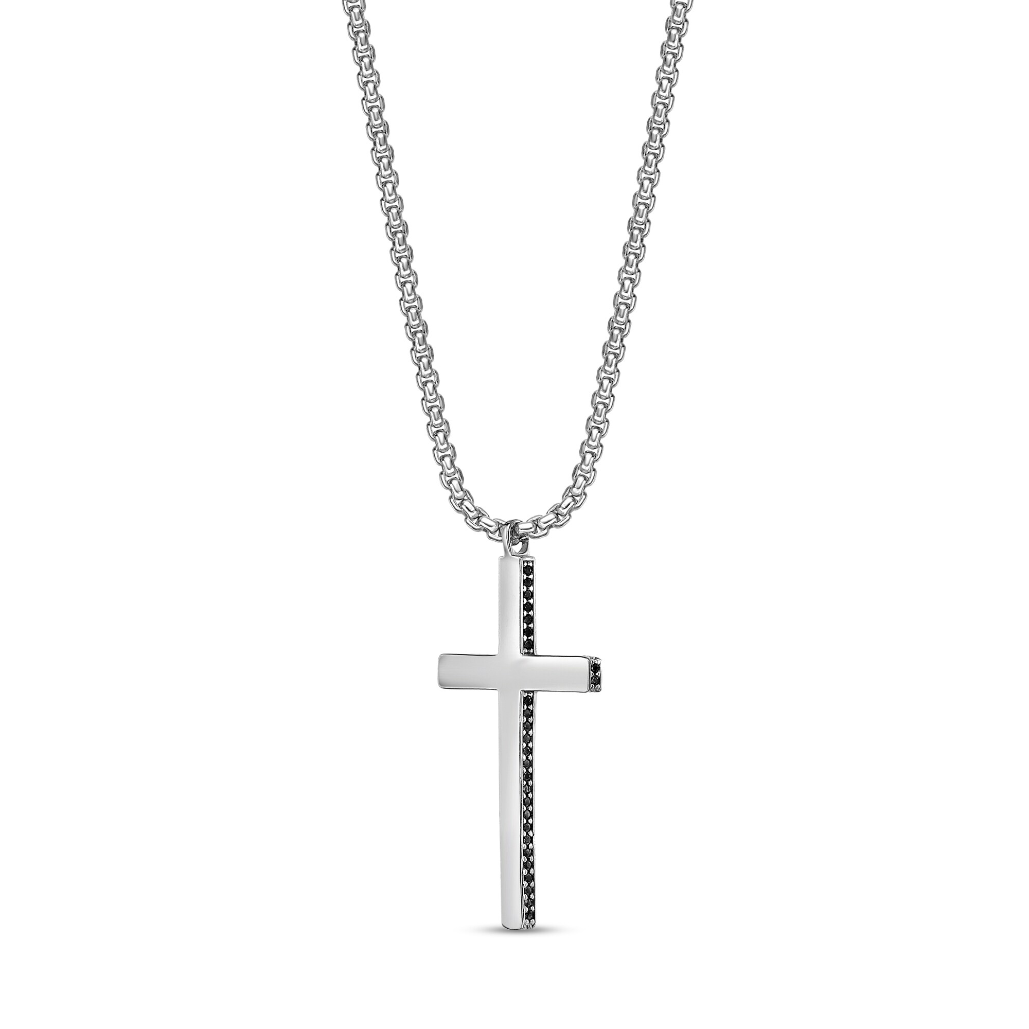 Black Spinel Edge Cross Pendant in Sterling Silver - 22” | Zales