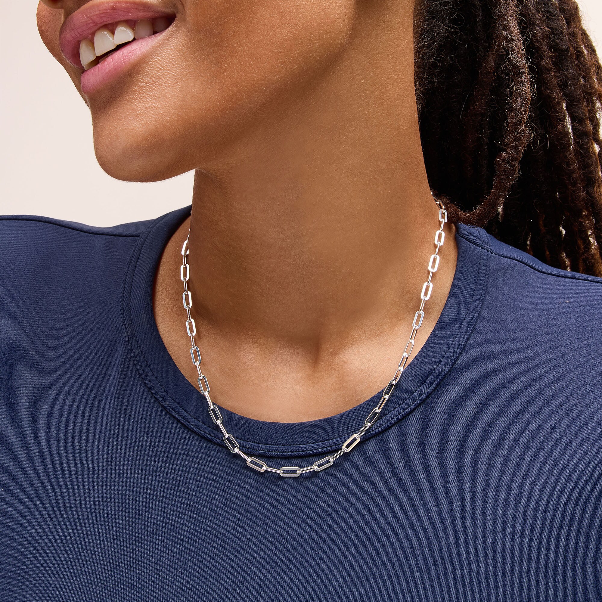 3.9mm Paper Clip Chain Necklace in Solid Sterling Silver - 18