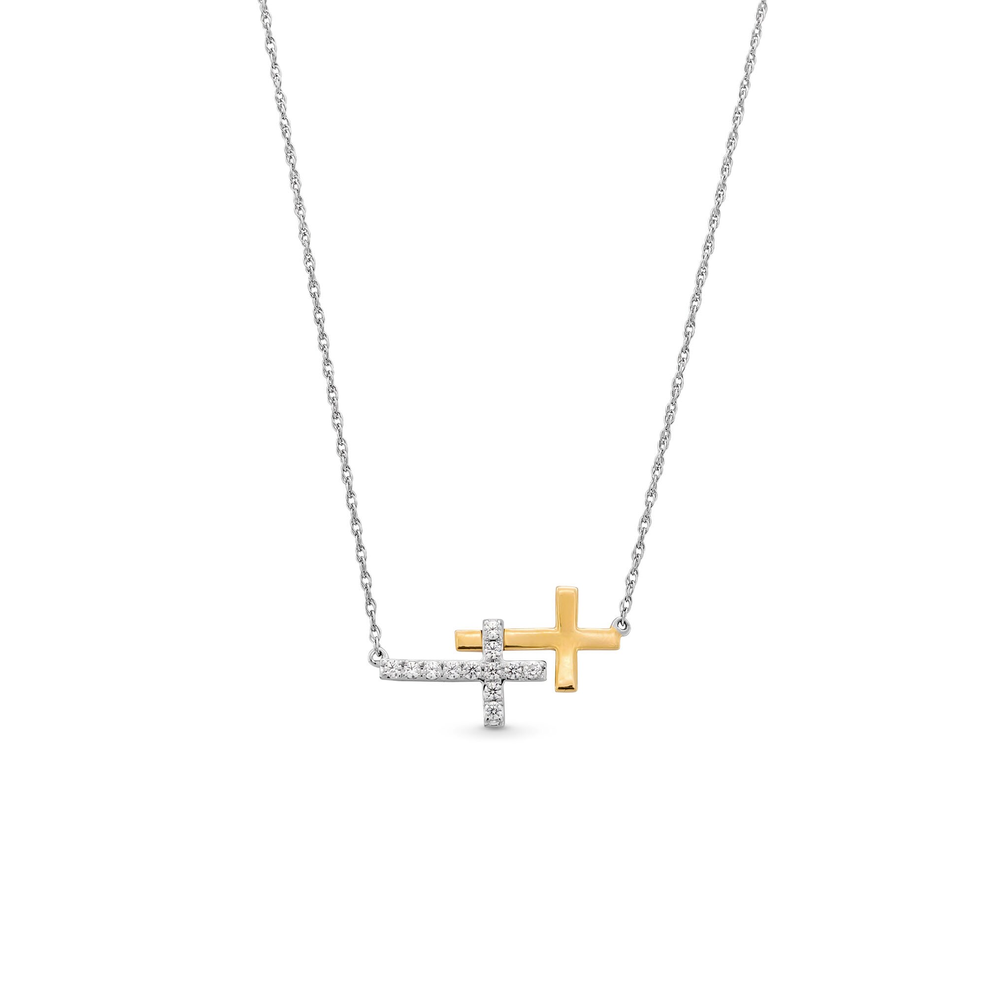 1/6 CT. T.W. Diamond and Polished Double Sideways Cross Necklace
