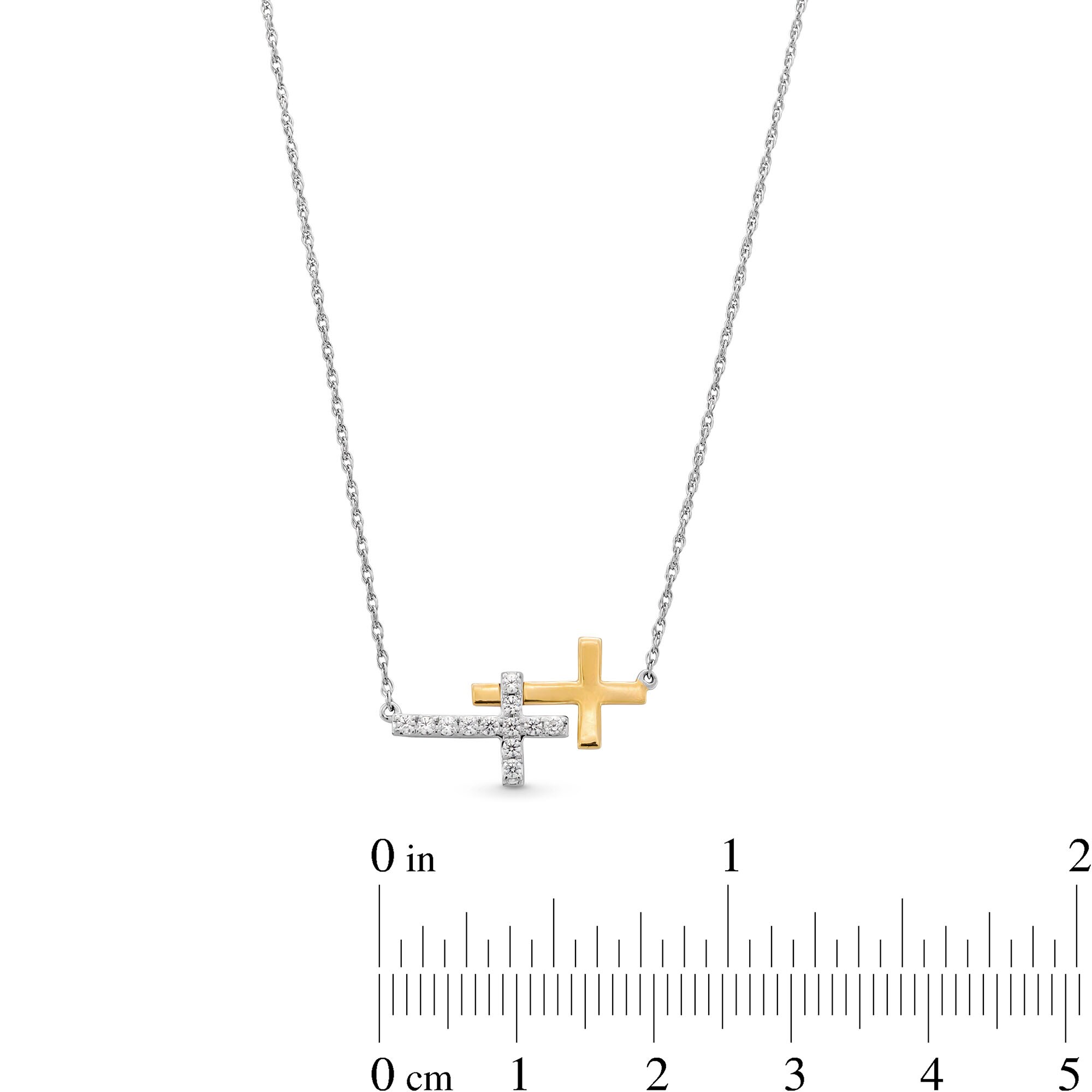1/6 CT. T.W. Diamond and Polished Double Sideways Cross Necklace