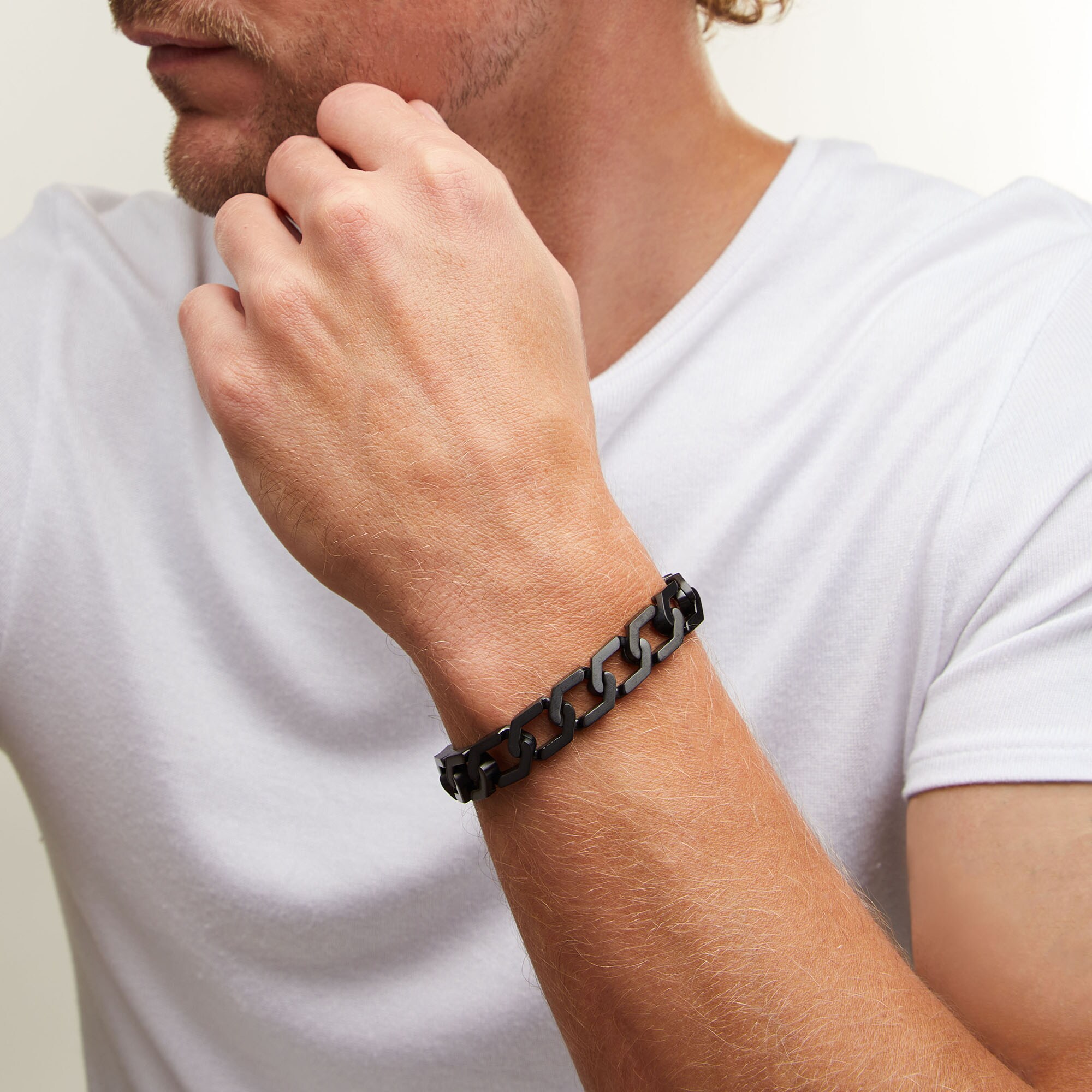 12.0mm Hexagon Link Bracelet in Solid Stainless Steel with Matte