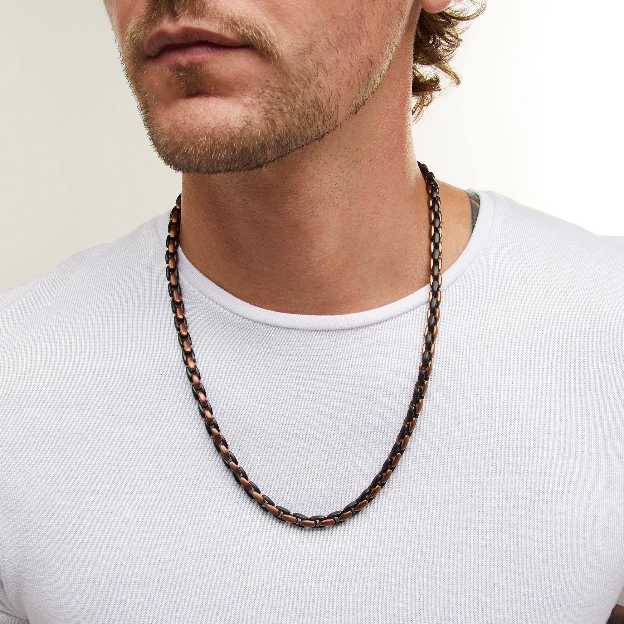 6.4mm H-Link Necklace in Solid Stainless Steel with Black and
