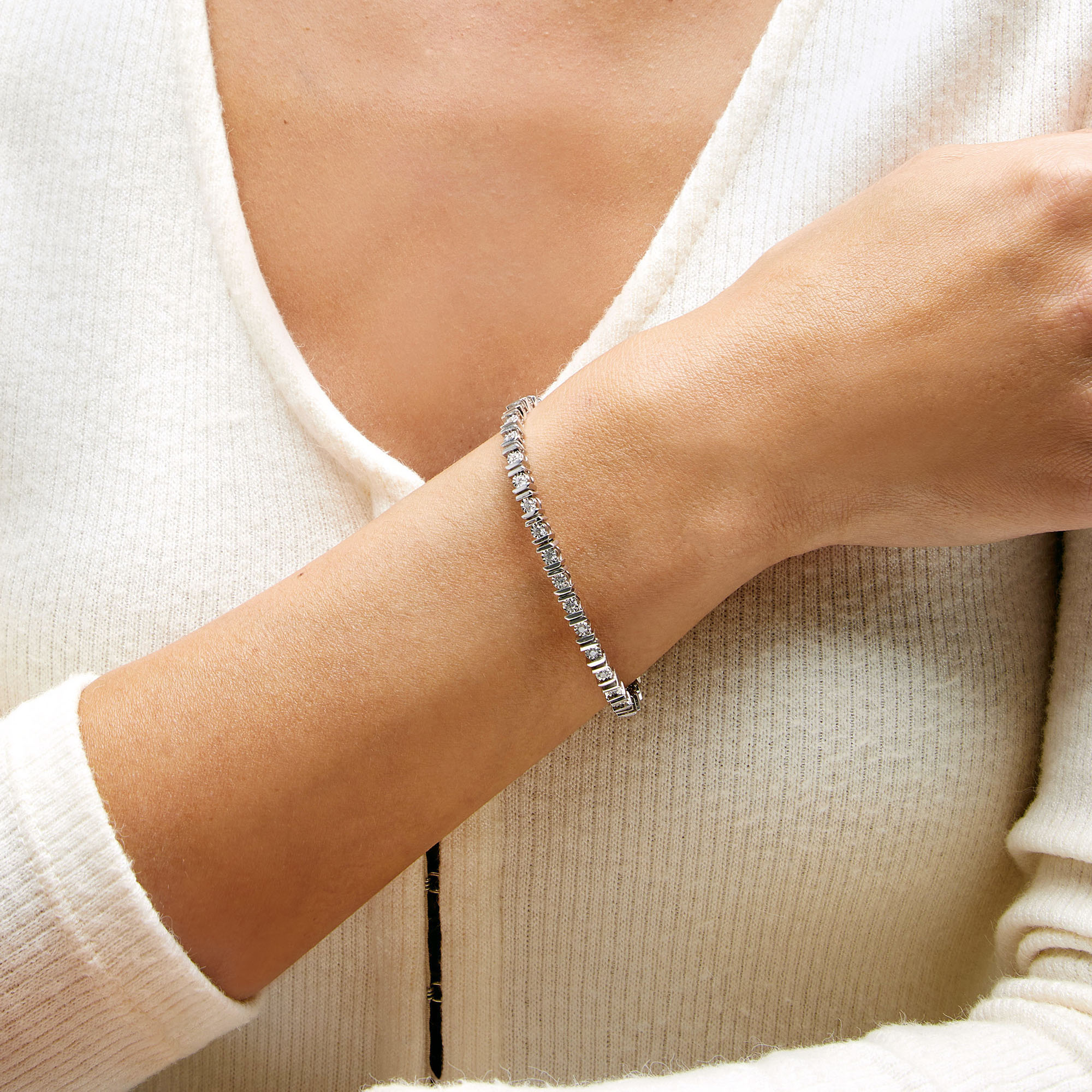 1 CT. T.W. Diamond Miracle Double Bar Tennis Bracelet in Sterling