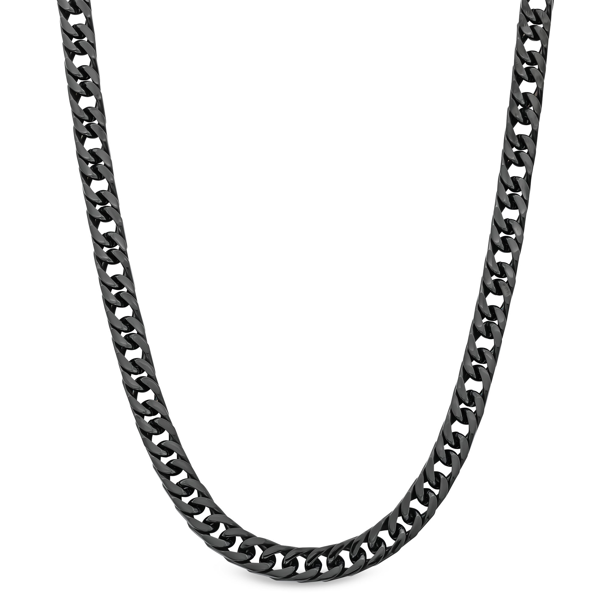 9.5mm Curb Chain Necklace in Solid Stainless Steel with Black Ion