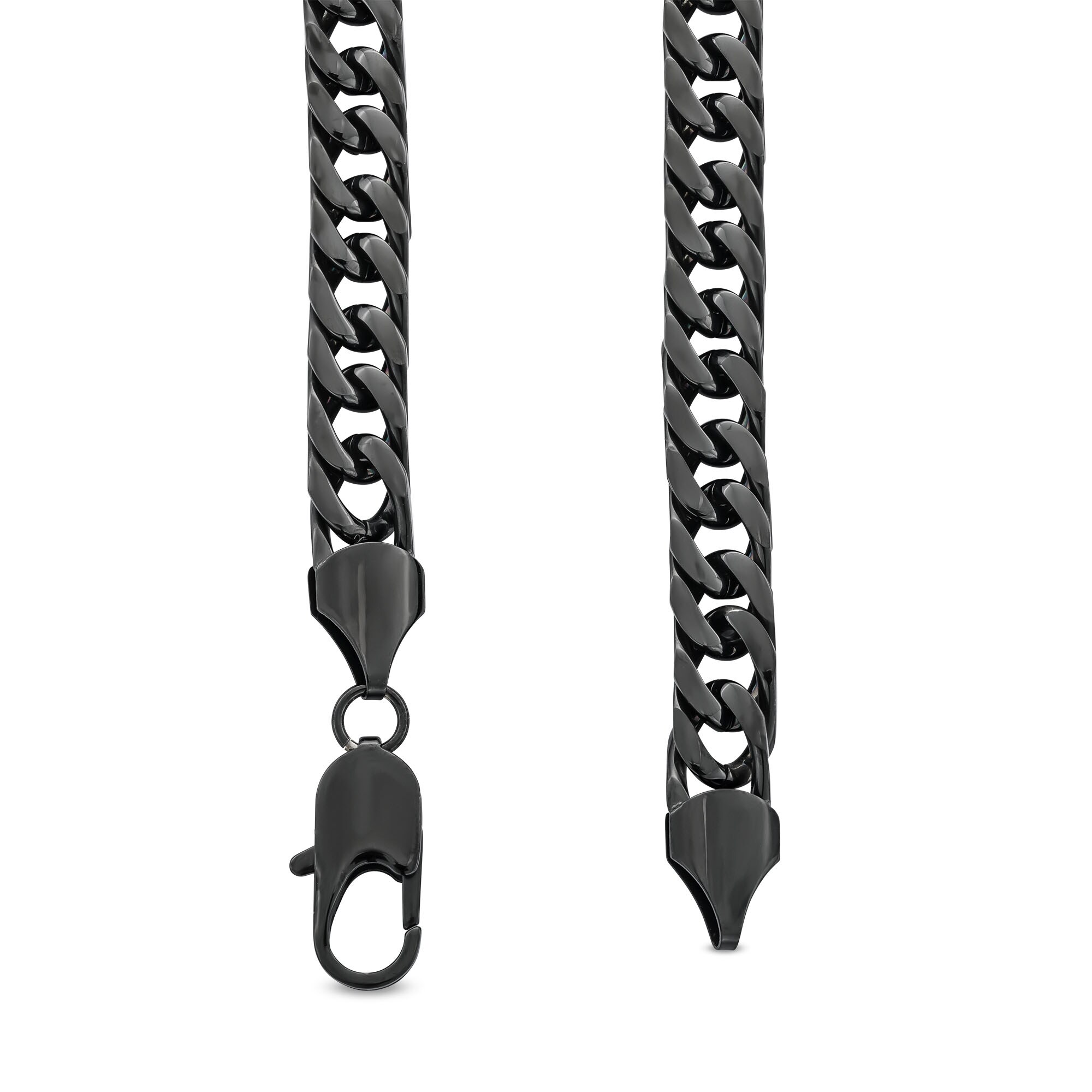 9.5mm Curb Chain Necklace in Solid Stainless Steel with Black Ion
