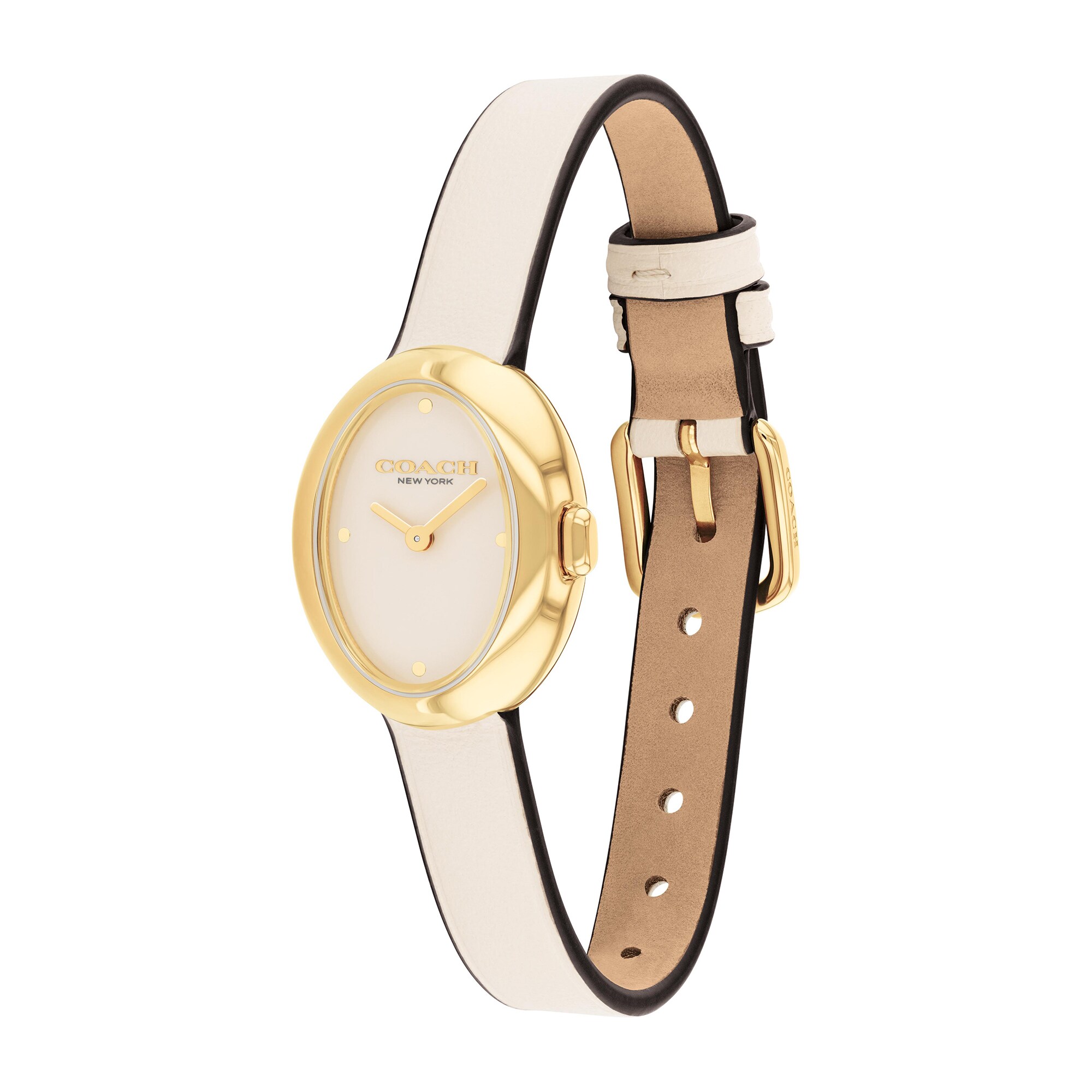 Ladies' Coach Sammy Gold-Tone IP White Leather Strap Watch with