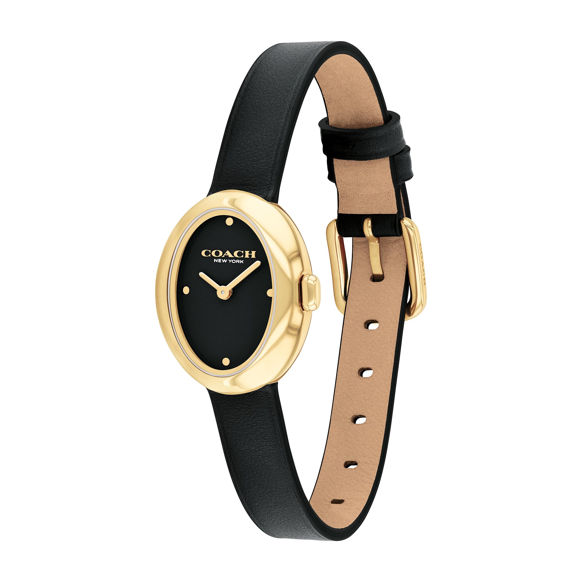Ladies' Coach Sammy Gold-Tone IP Black Leather Strap Watch with