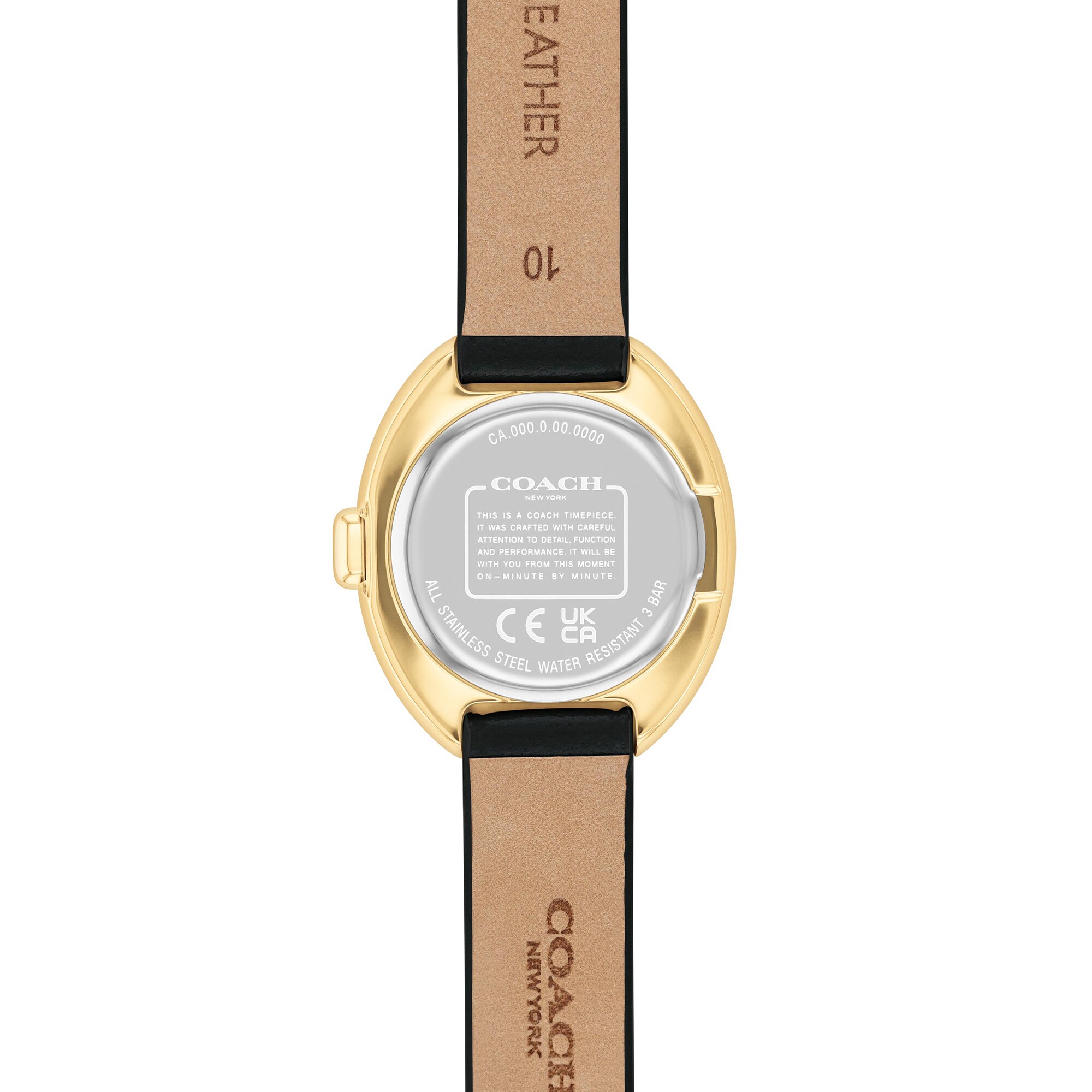 Ladies' Coach Sammy Gold-Tone IP Black Leather Strap Watch with