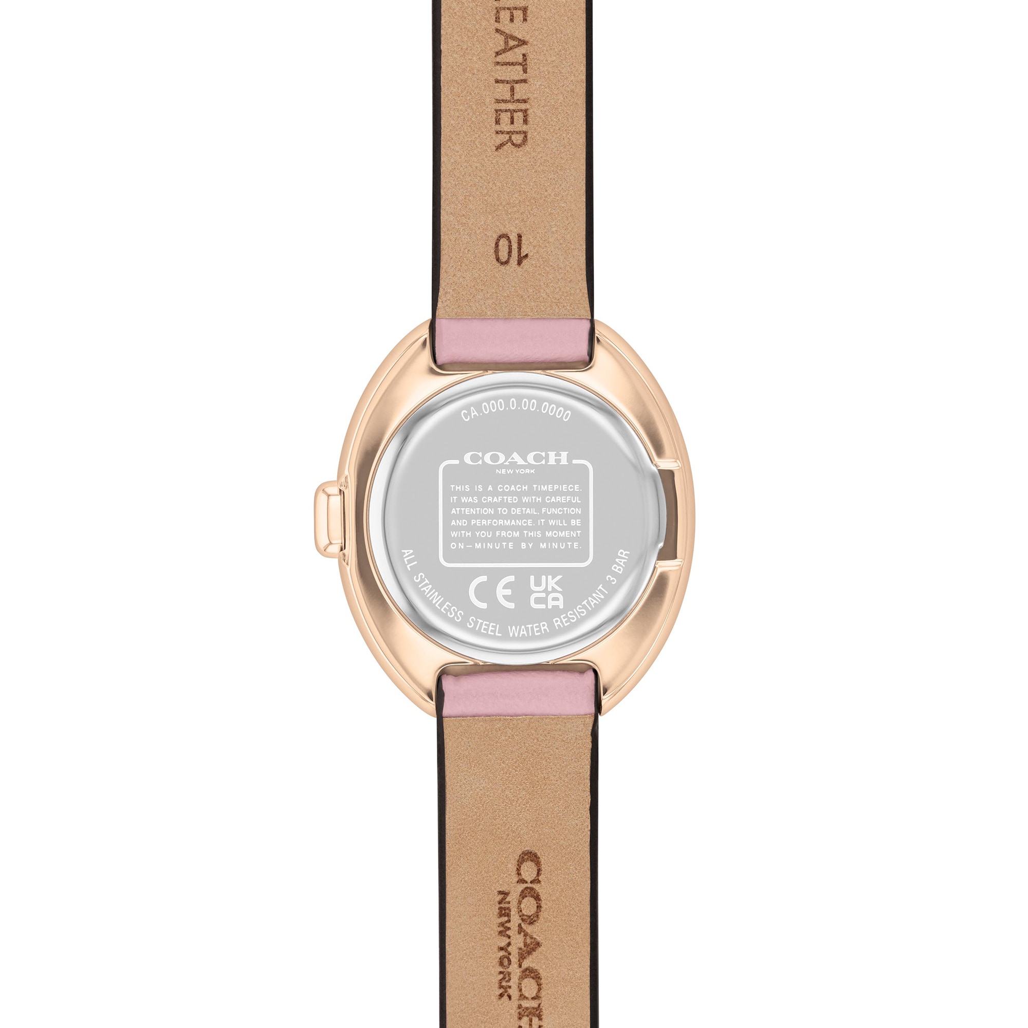 Ladies' Coach Sammy Rose-Tone IP Pink Leather Strap Watch with