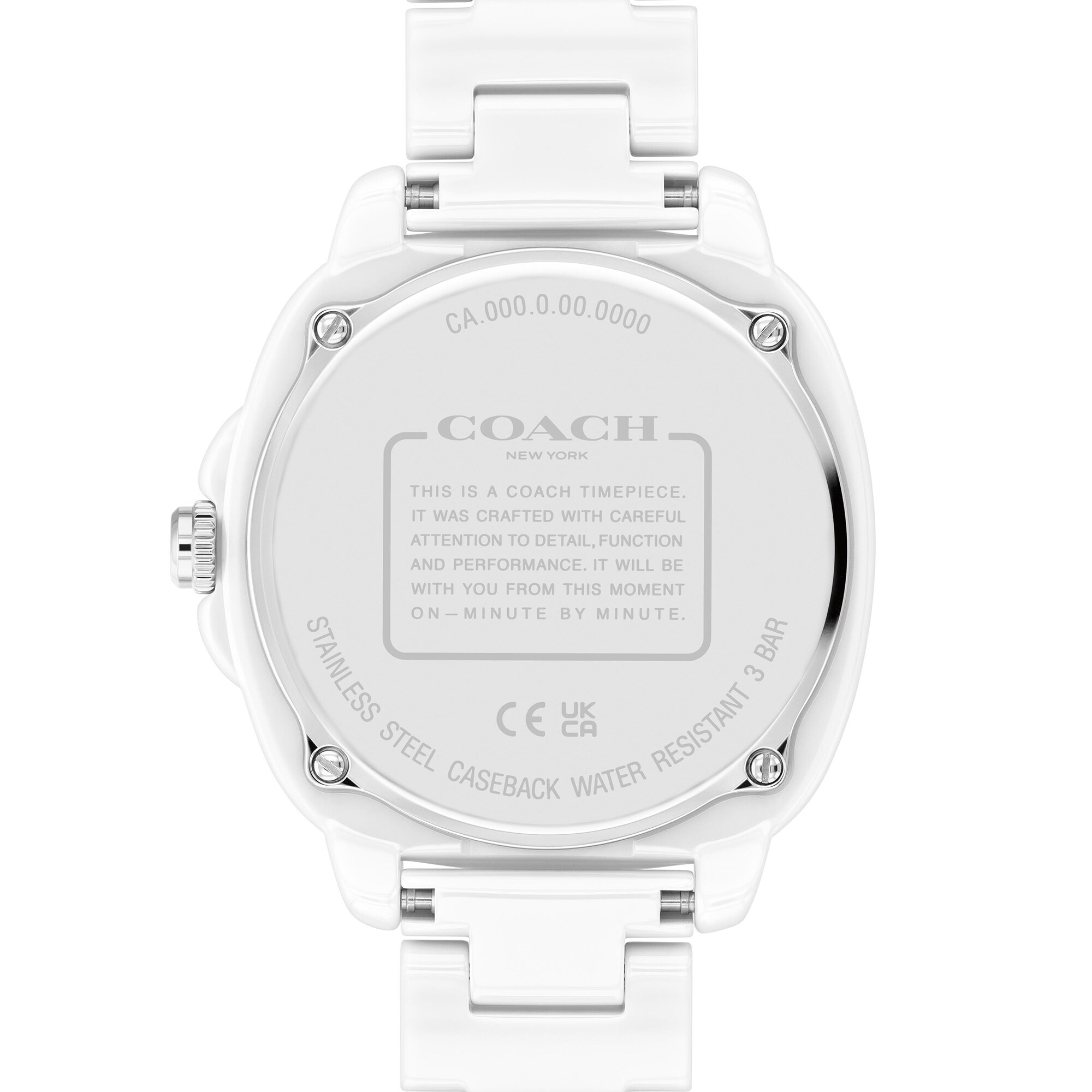 Ladies' Coach Kitt Crystal Accent White Ceramic Watch with White