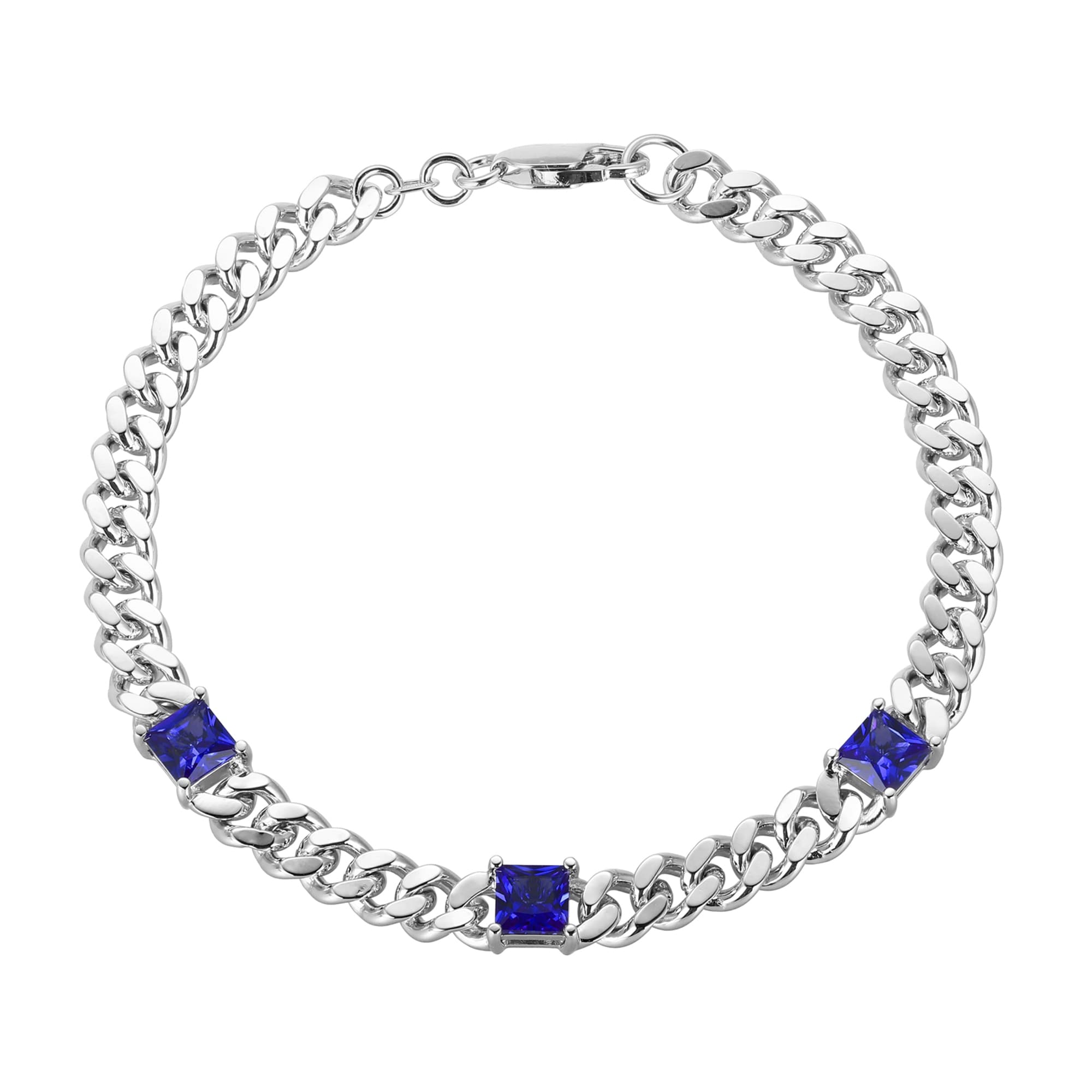 CLEMITRA athlete 青色 健康アクセサリー 5.0mm Princess-Cut Blue Lab-Created Sapphire Station Cuban Curb
