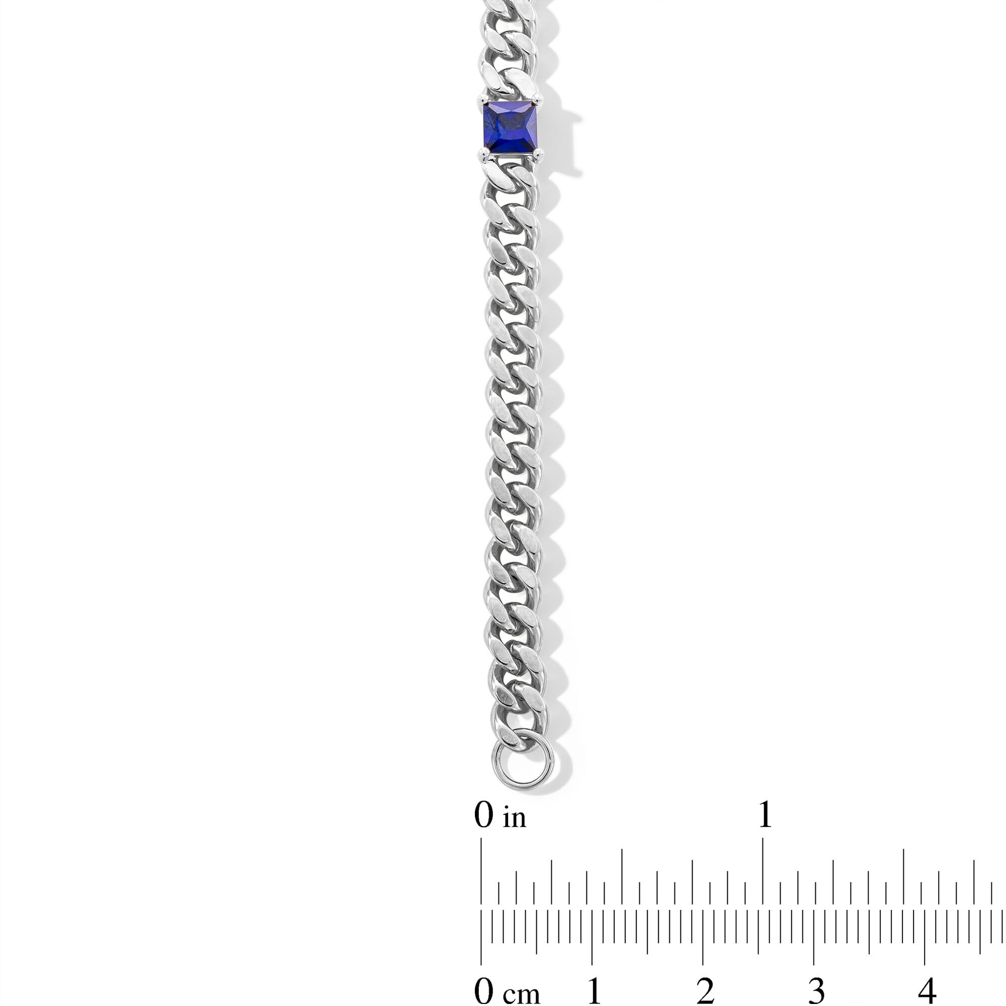 5.0mm Princess-Cut Blue Lab-Created Sapphire Station Cuban Curb