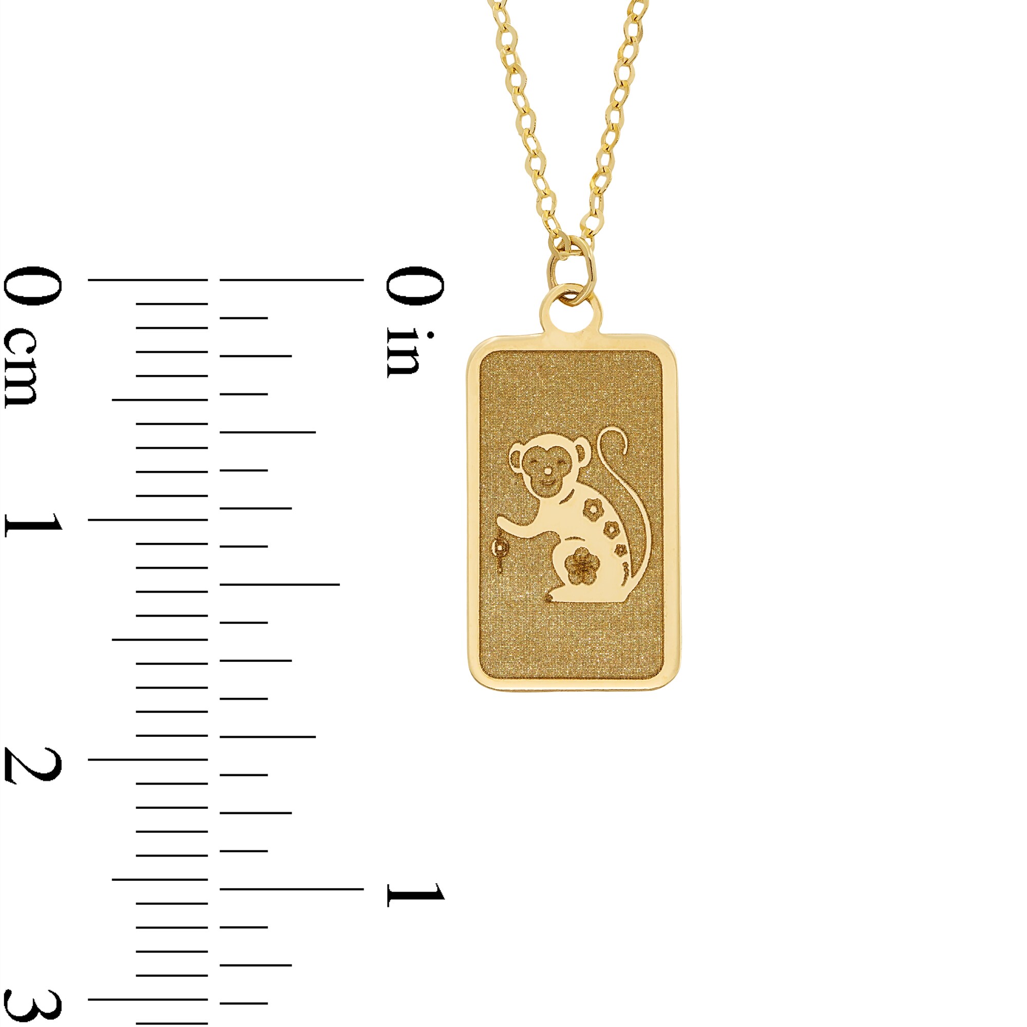 Monkey Chinese Zodiac Rectangle Tag Pendant in Solid 14K Gold