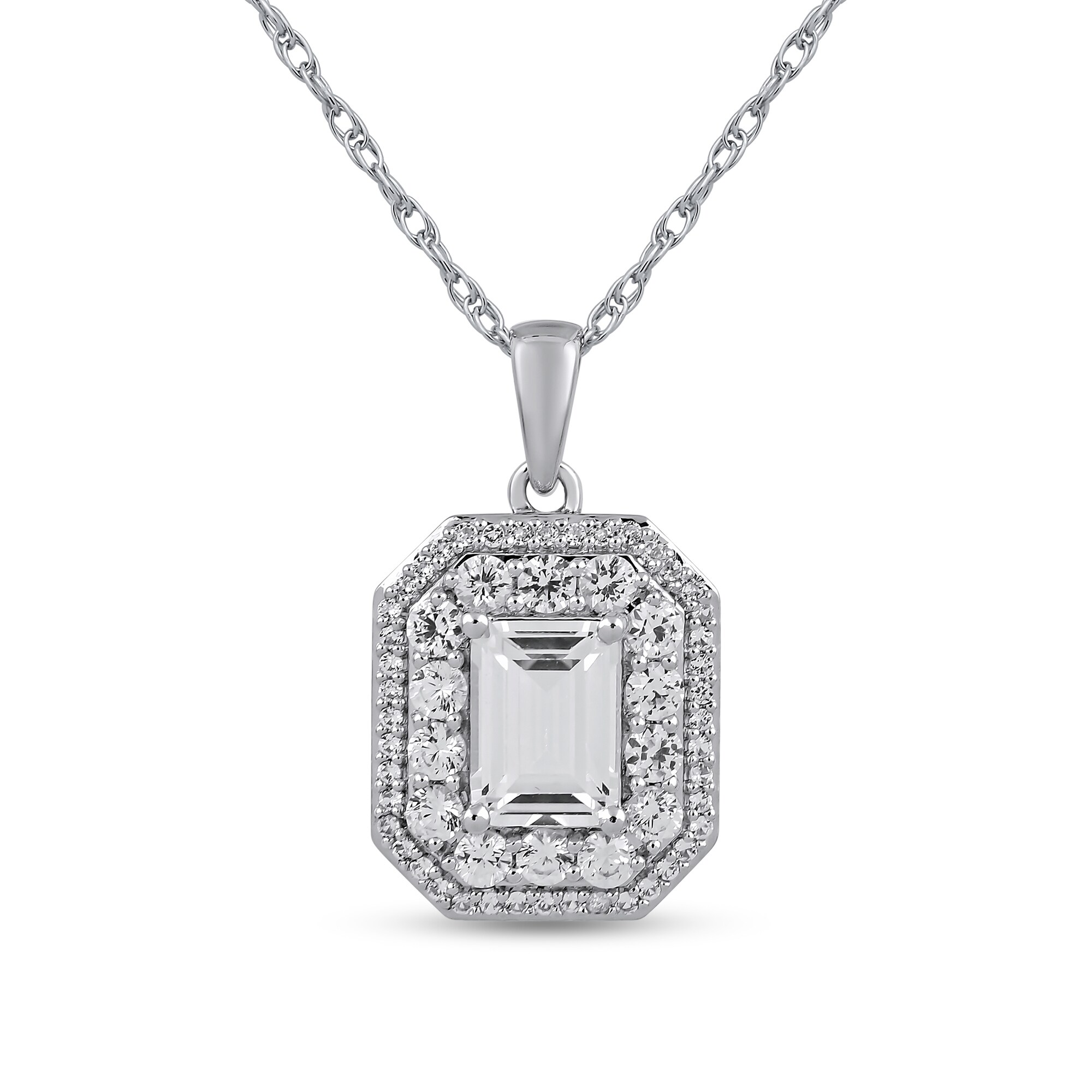 Emerald-Cut White Lab-Created Sapphire Double Octagon Frame