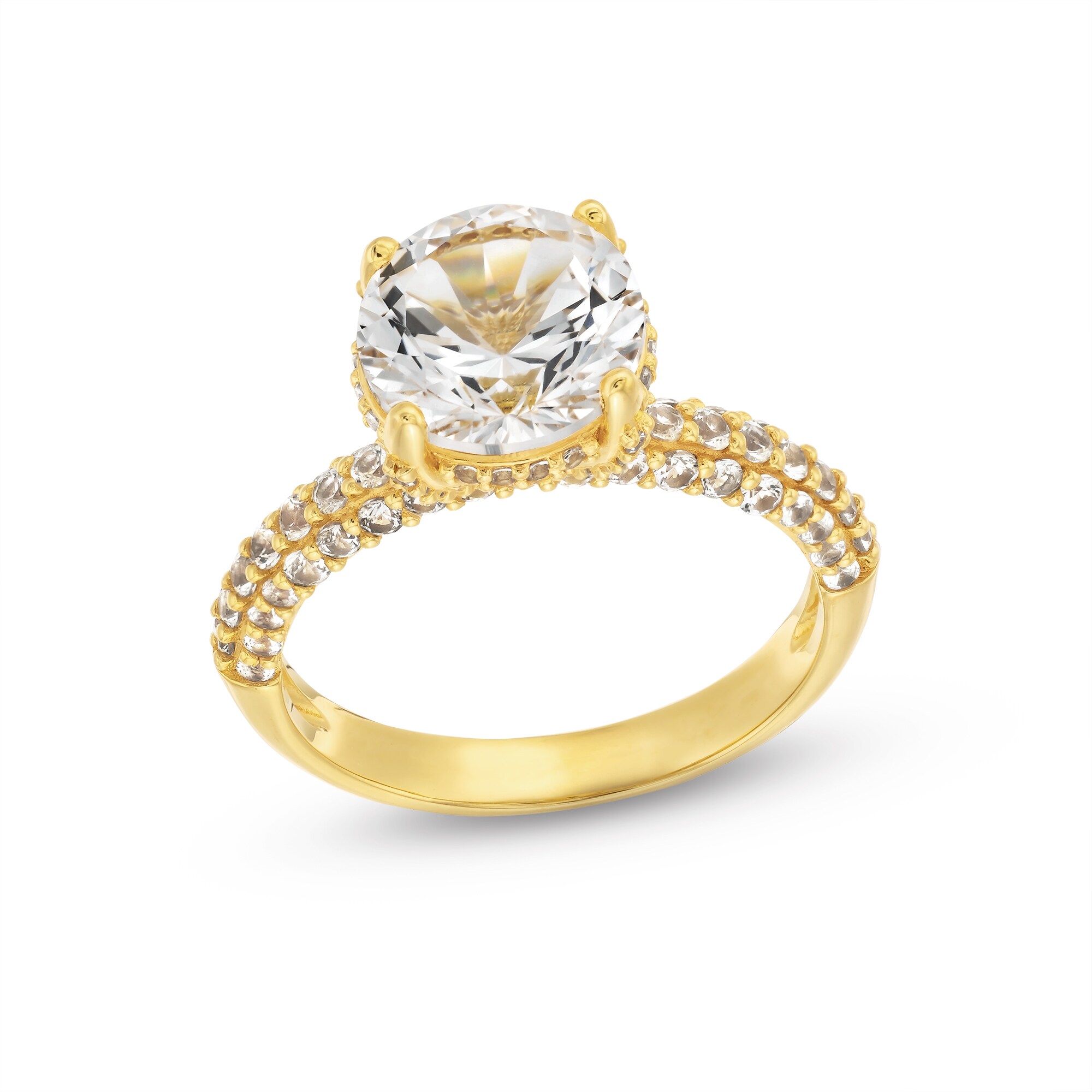 9.0mm White Lab-Created Sapphire Ring in Sterling Silver with 18K