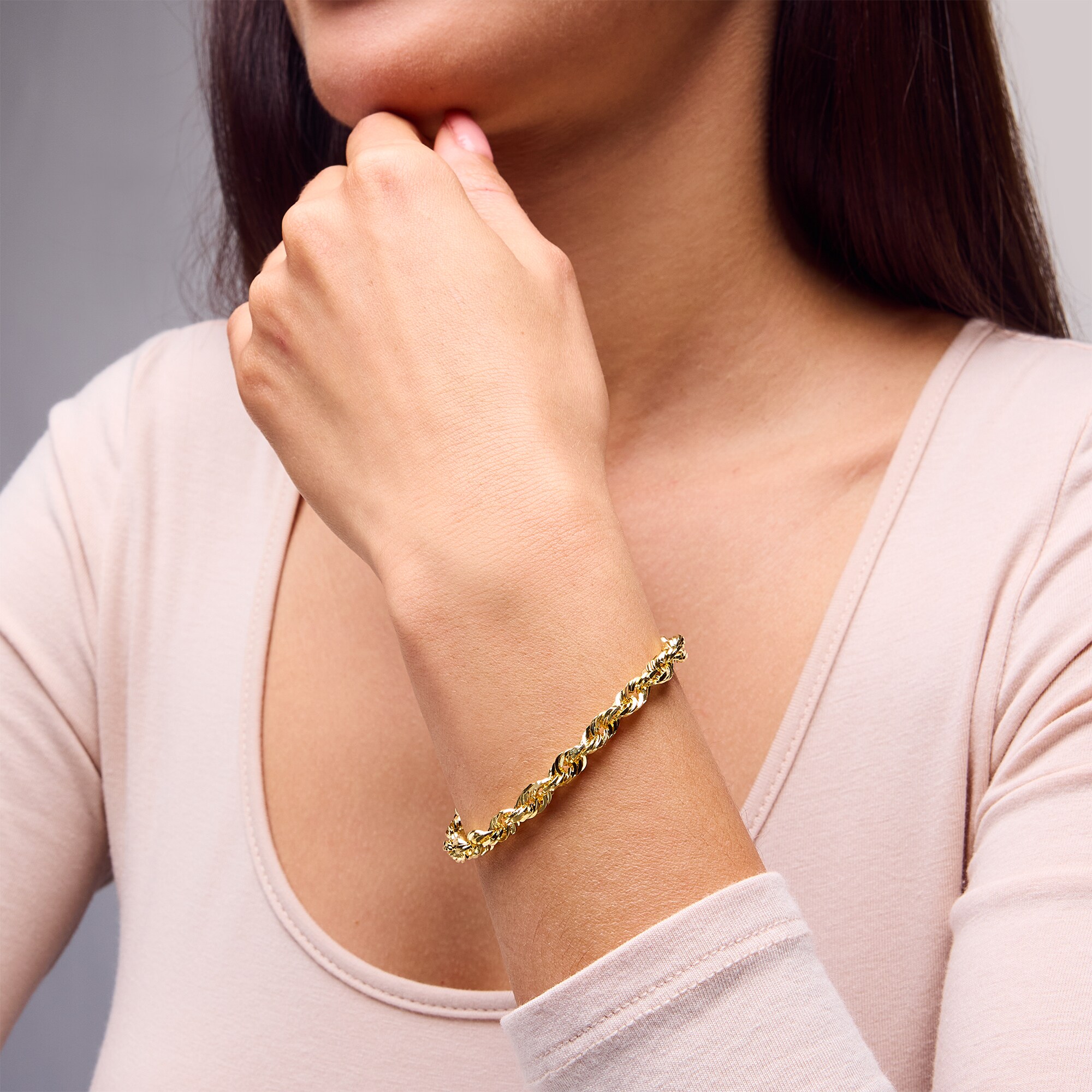 5.5mm Double Glitter Rope Chain Bracelet in Solid 10K Gold - 8.5