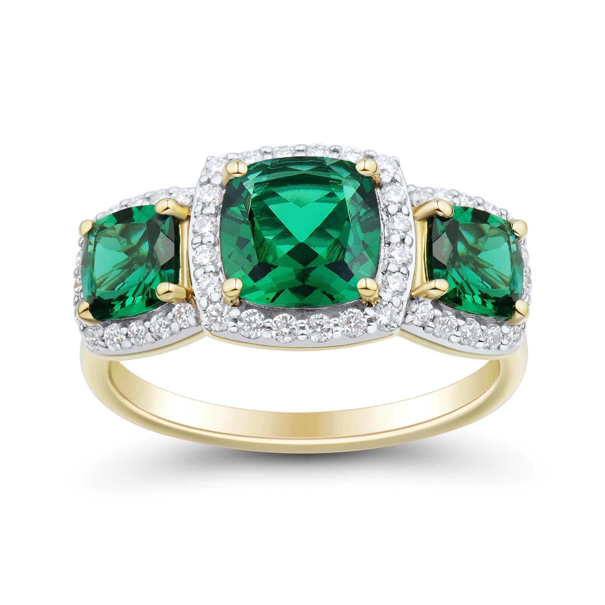 Cushion-Cut Lab-Created Emerald and 0.29 CT. T.W. Certified Lab