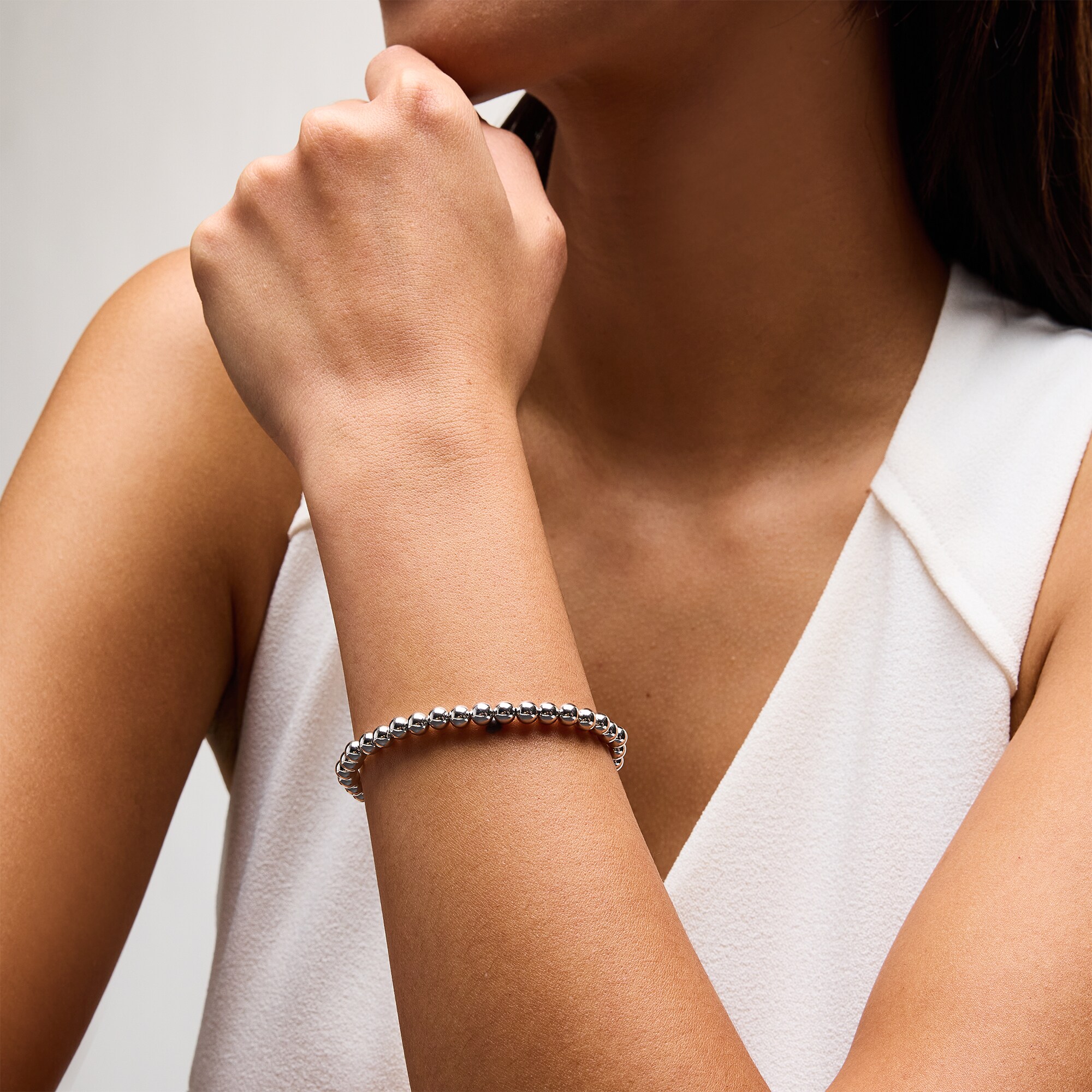 5.0mm Bead Strand Bracelet in Solid Sterling Silver | Peoples