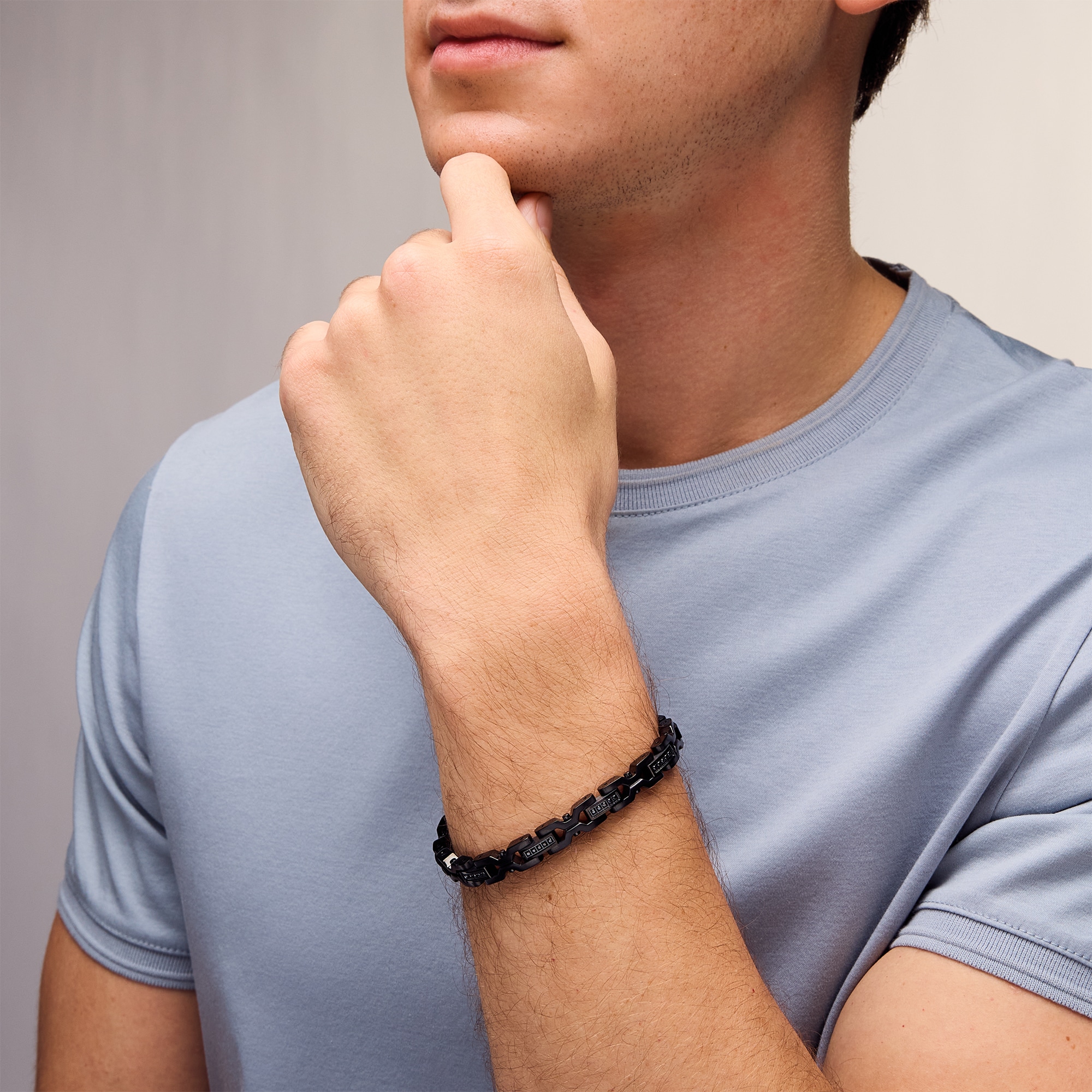 1/2 CT. T.W. Black Diamond X-Link Bracelet in Stainless Steel with