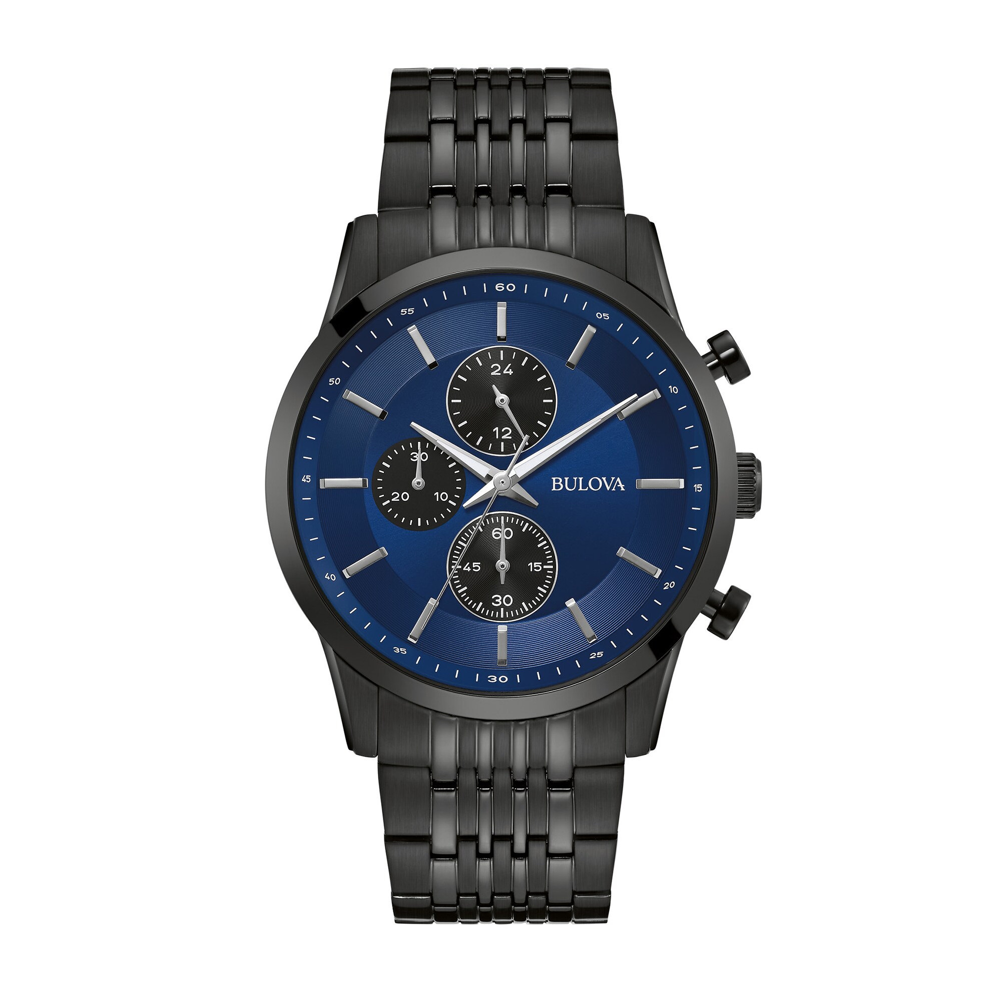 Men's Bulova Classic Black IP Chronograph Watch with Navy Blue