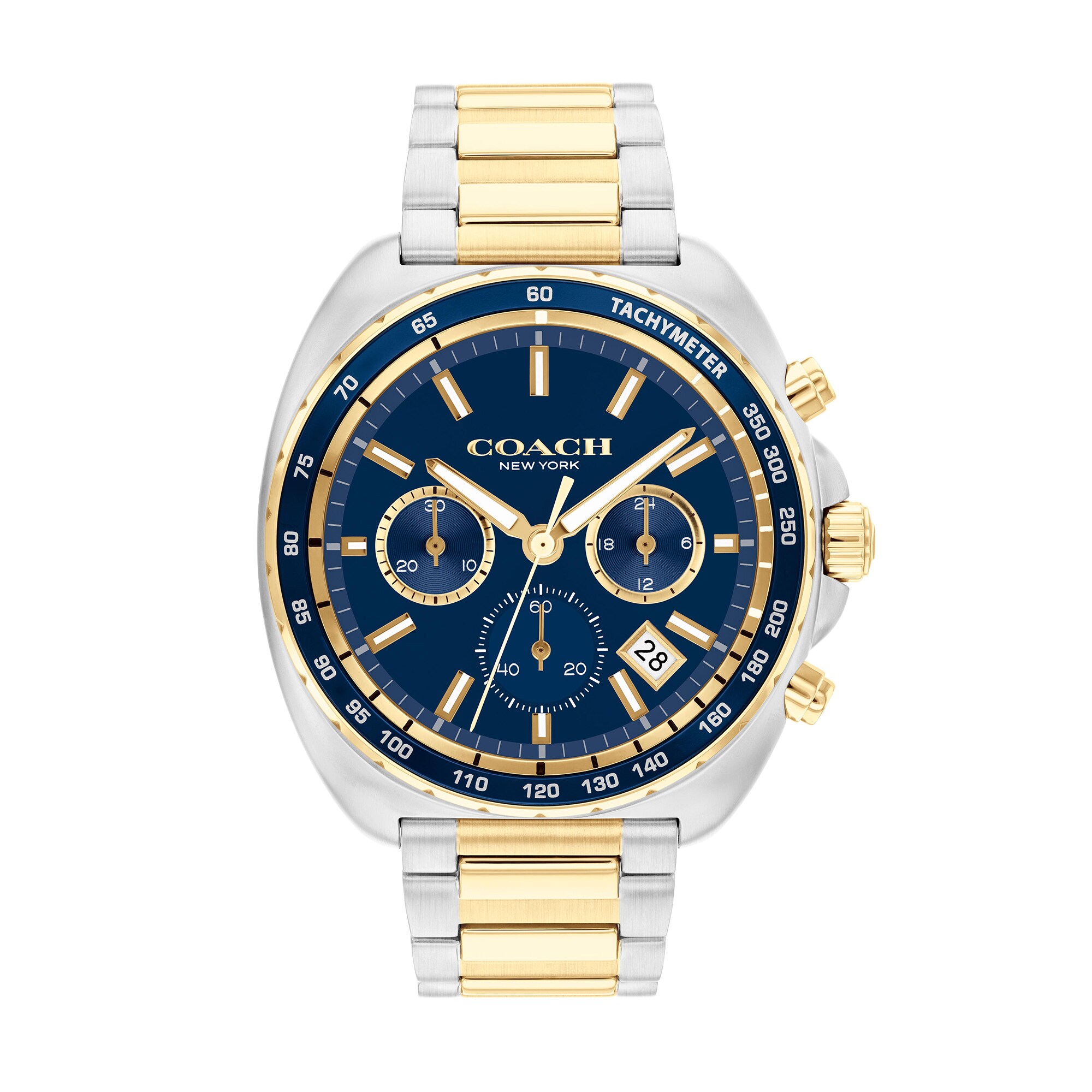 COACH クロノグラフ 時計 ネイビー Men's Coach Charter Two-Tone IP Chronograph Watch with Navy Blue
