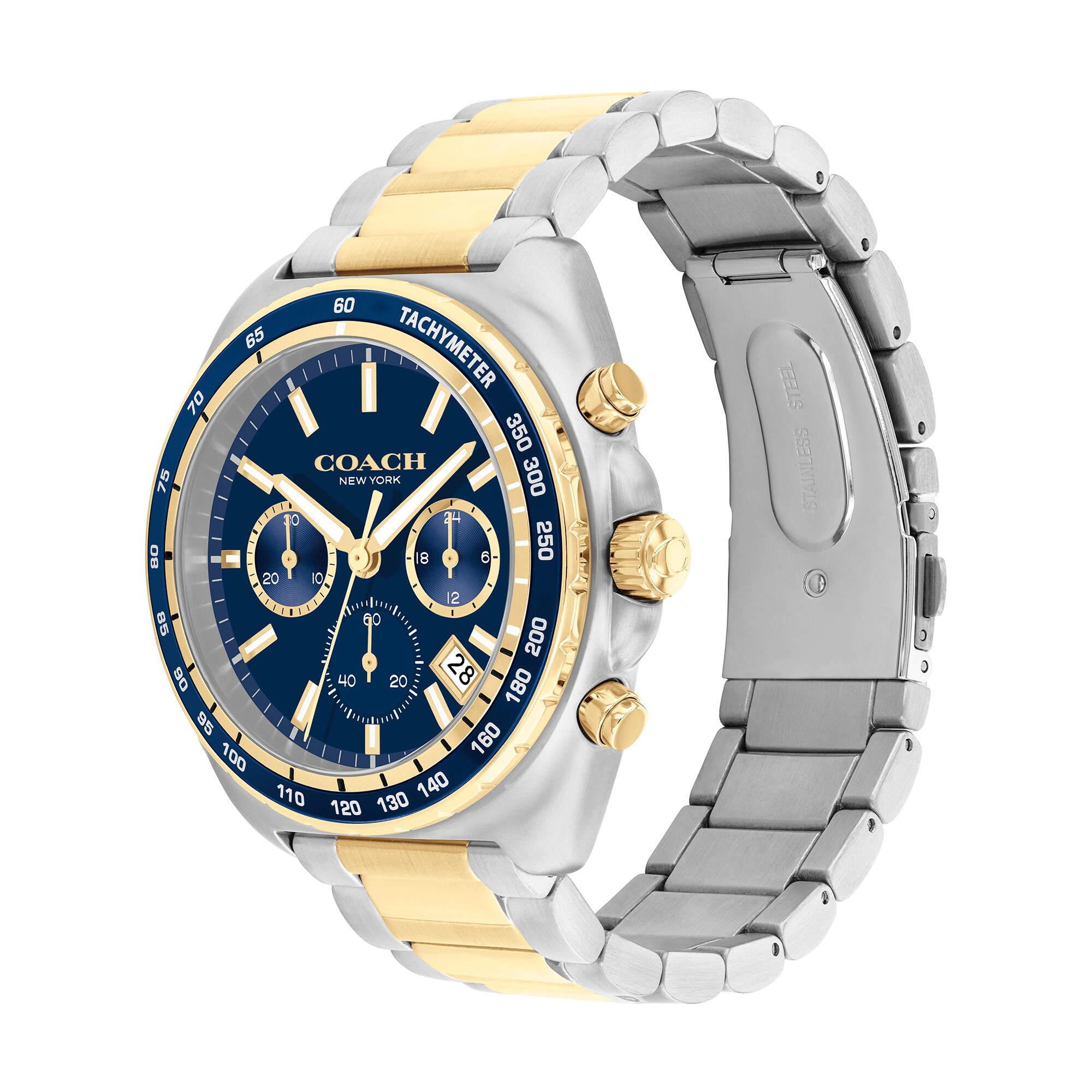 Men's Coach Charter Two-Tone IP Chronograph Watch with Navy Blue