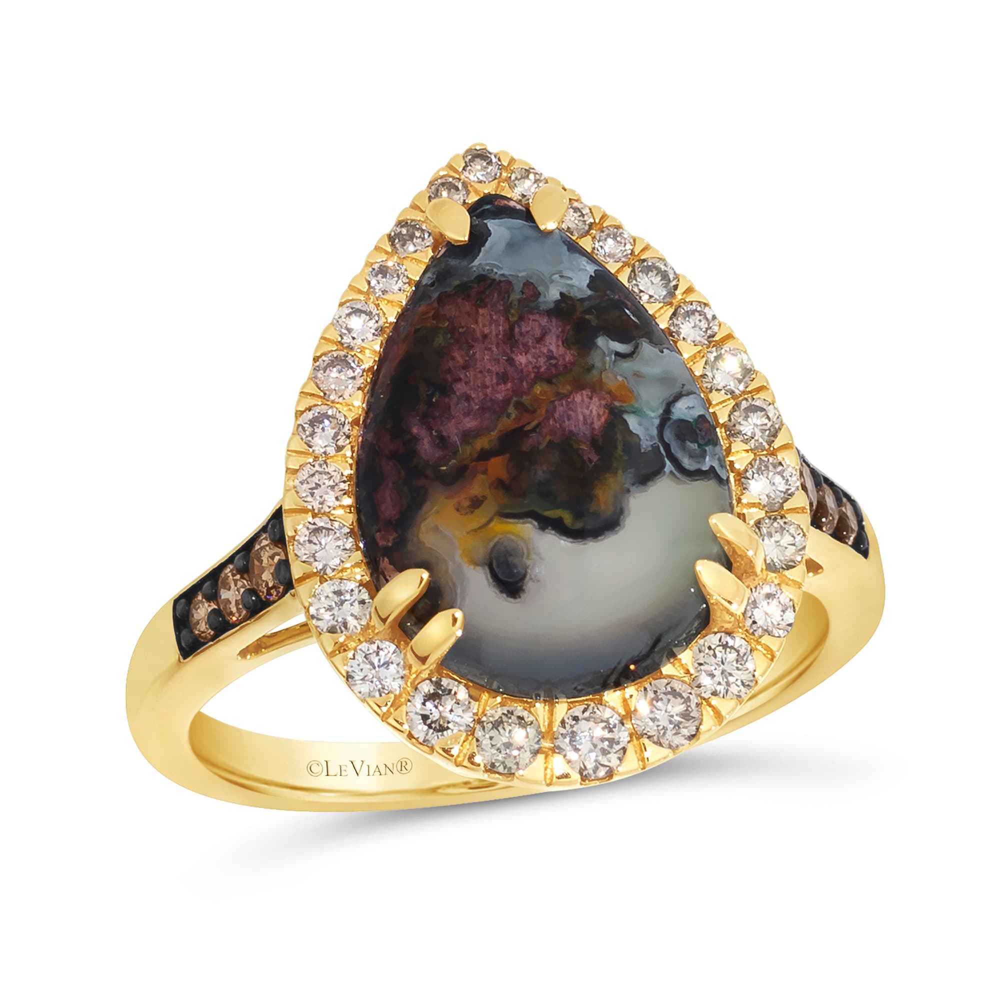 Le Vian® Pear-Shaped Green Chalcedony and 0.37 CT. T.W. Diamond