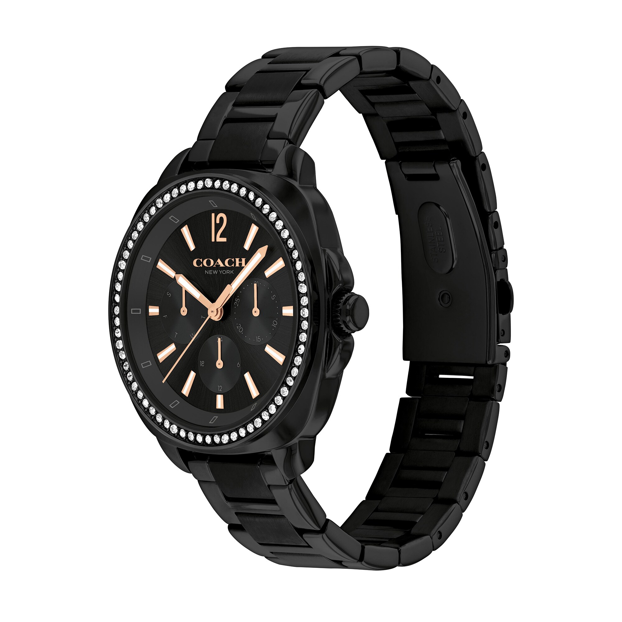 Ladies' Coach Kitt Crystal Accent Black IP Chronograph Watch with