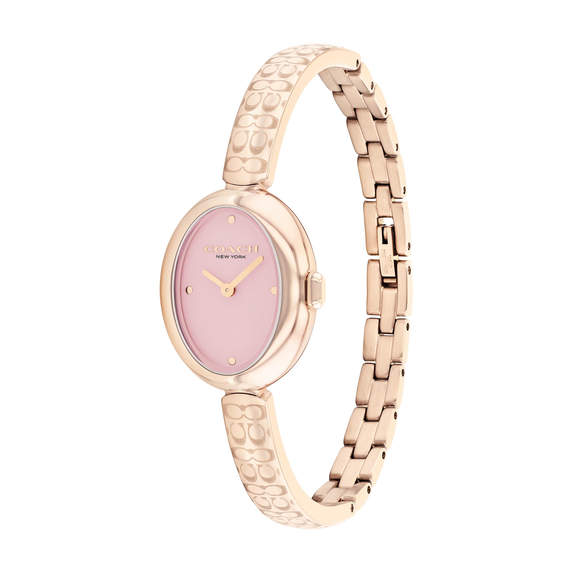 Ladies' Coach Sammy Rose-Tone IP Bangle Watch with Oval Pink Dial