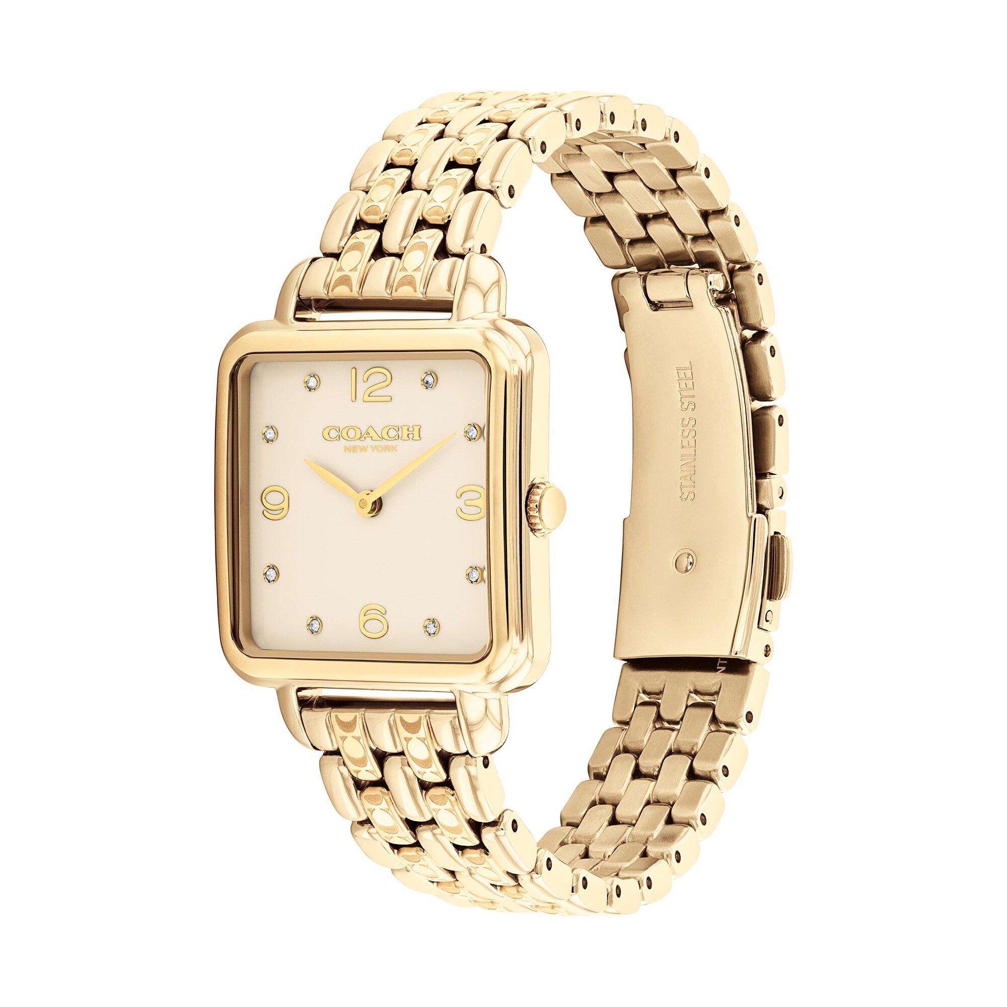 Ladies' Coach Cass Crystal Accent Gold-Tone IP Watch with Square