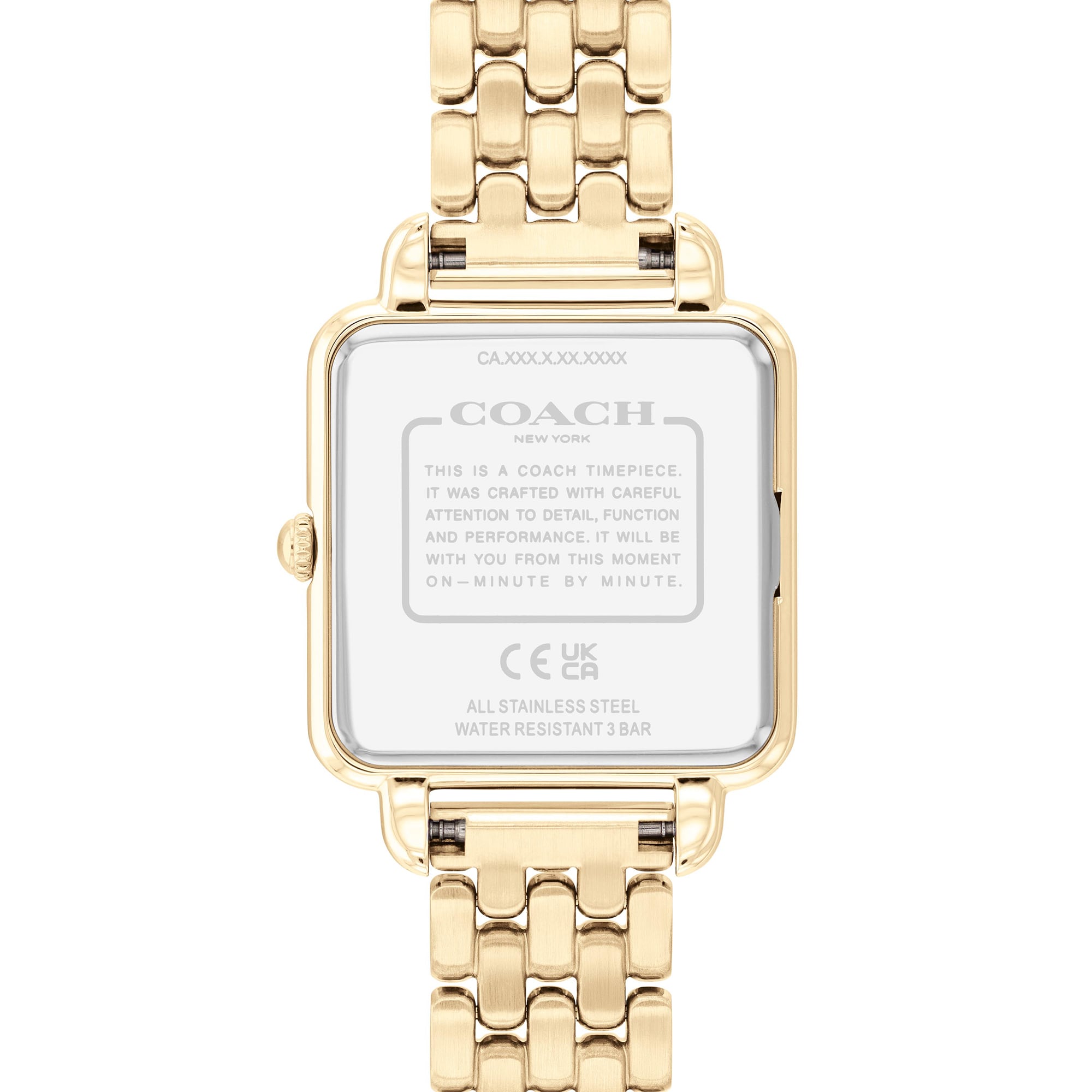Ladies' Coach Cass Crystal Accent Gold-Tone IP Watch with Square
