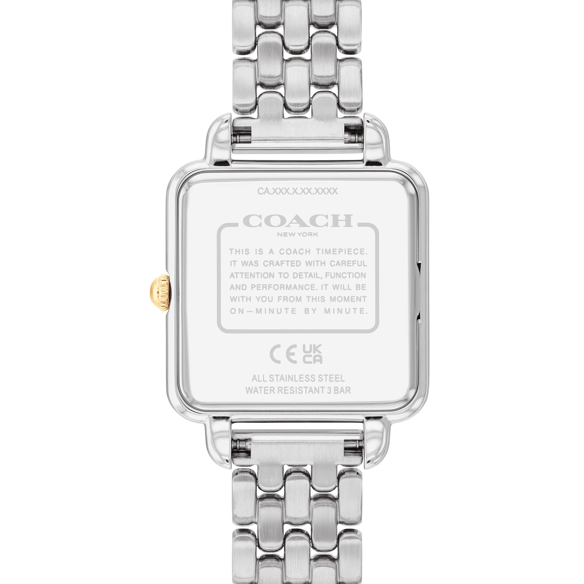 Coach Silver Square Face Watch with White Face. COACH Cass Crystal Accent Stainless Steel Bracelet Watch  main image 3
