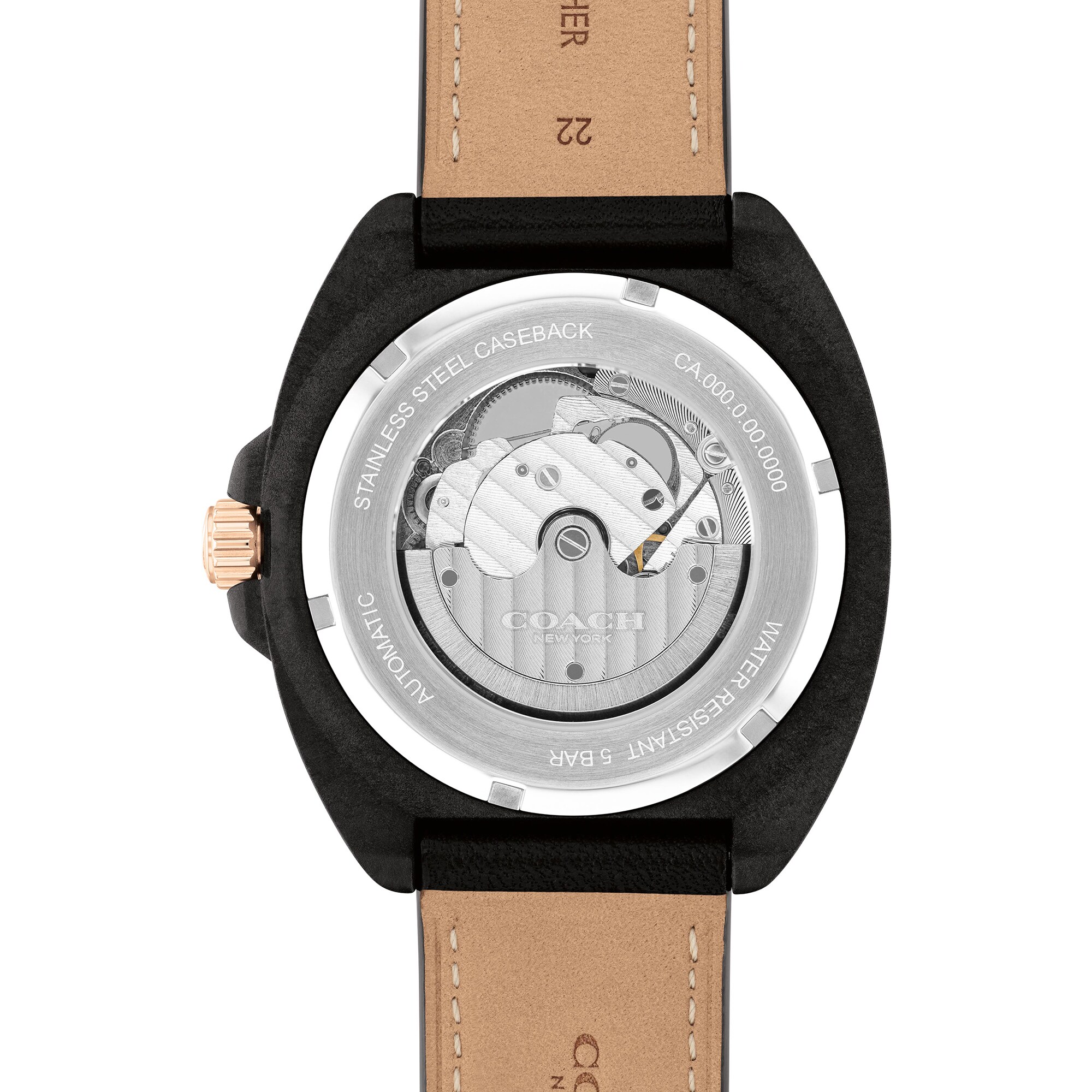 Men's Coach Charter Black IP Leather Strap Automatic Watch with