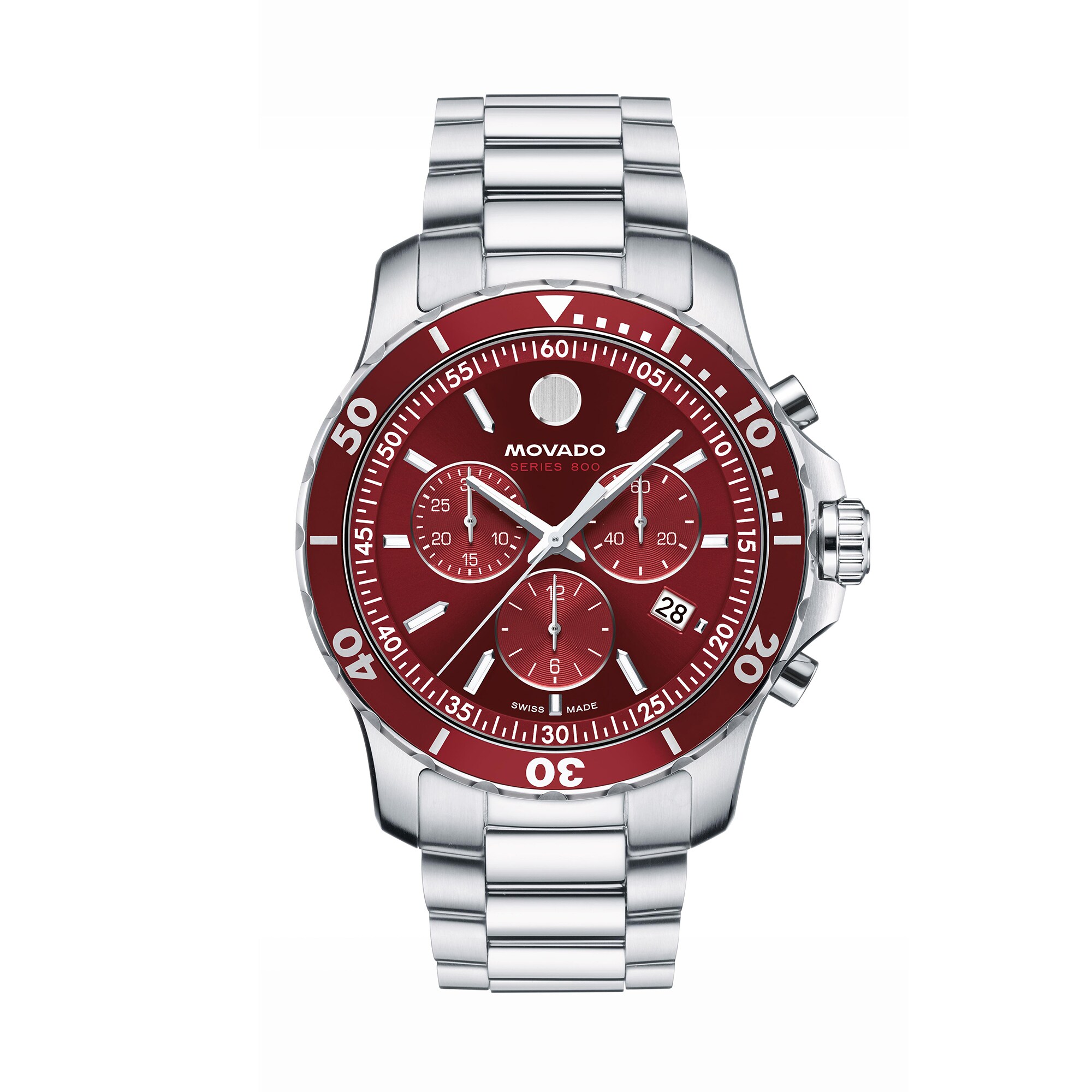 ZEN-ON ハルモニア 赤色 ケース付き Men's Movado Series 800 Chronograph Watch with Red Sunray Dial
