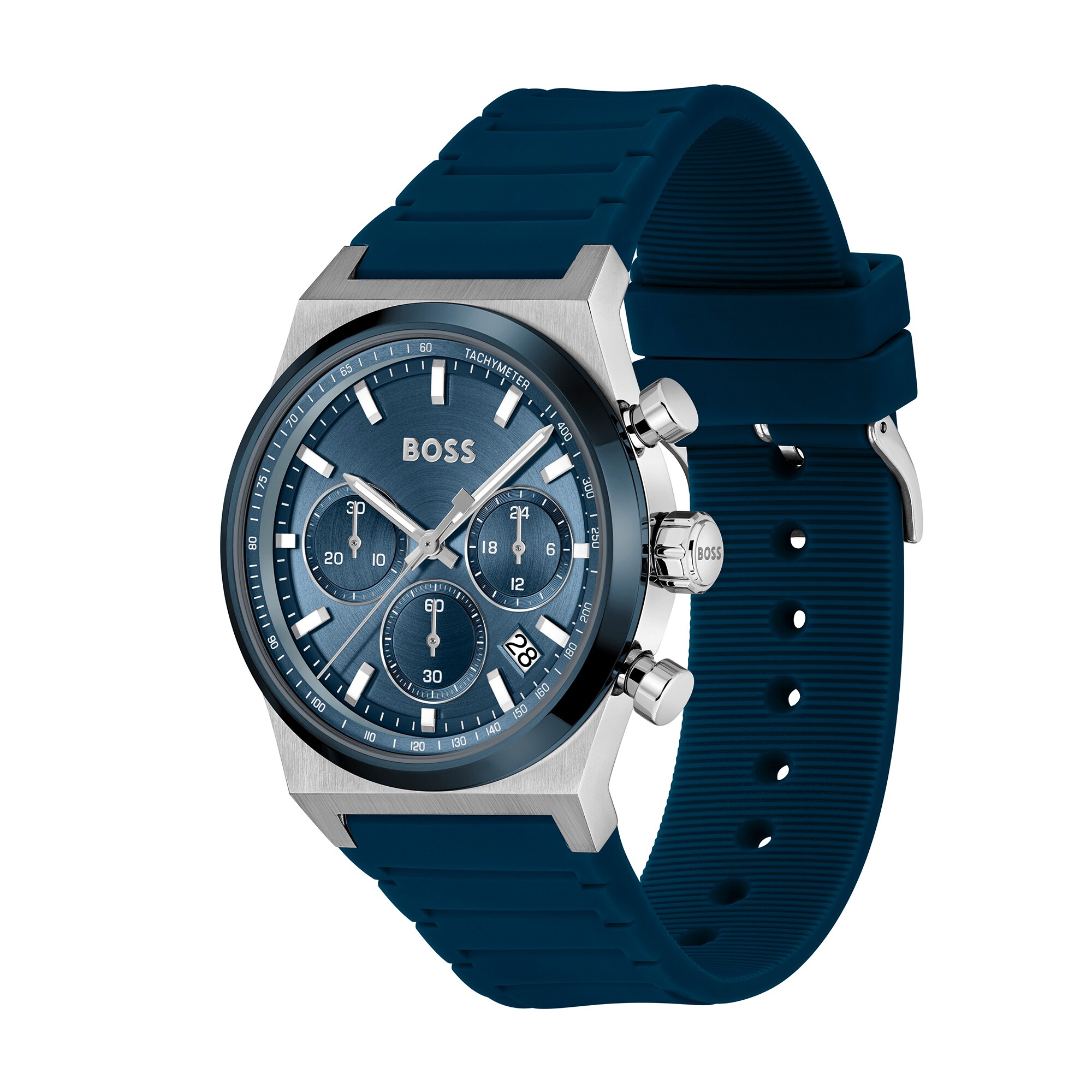 Men's Hugo Boss Candor Blue Silicone Strap Chronograph Watch with