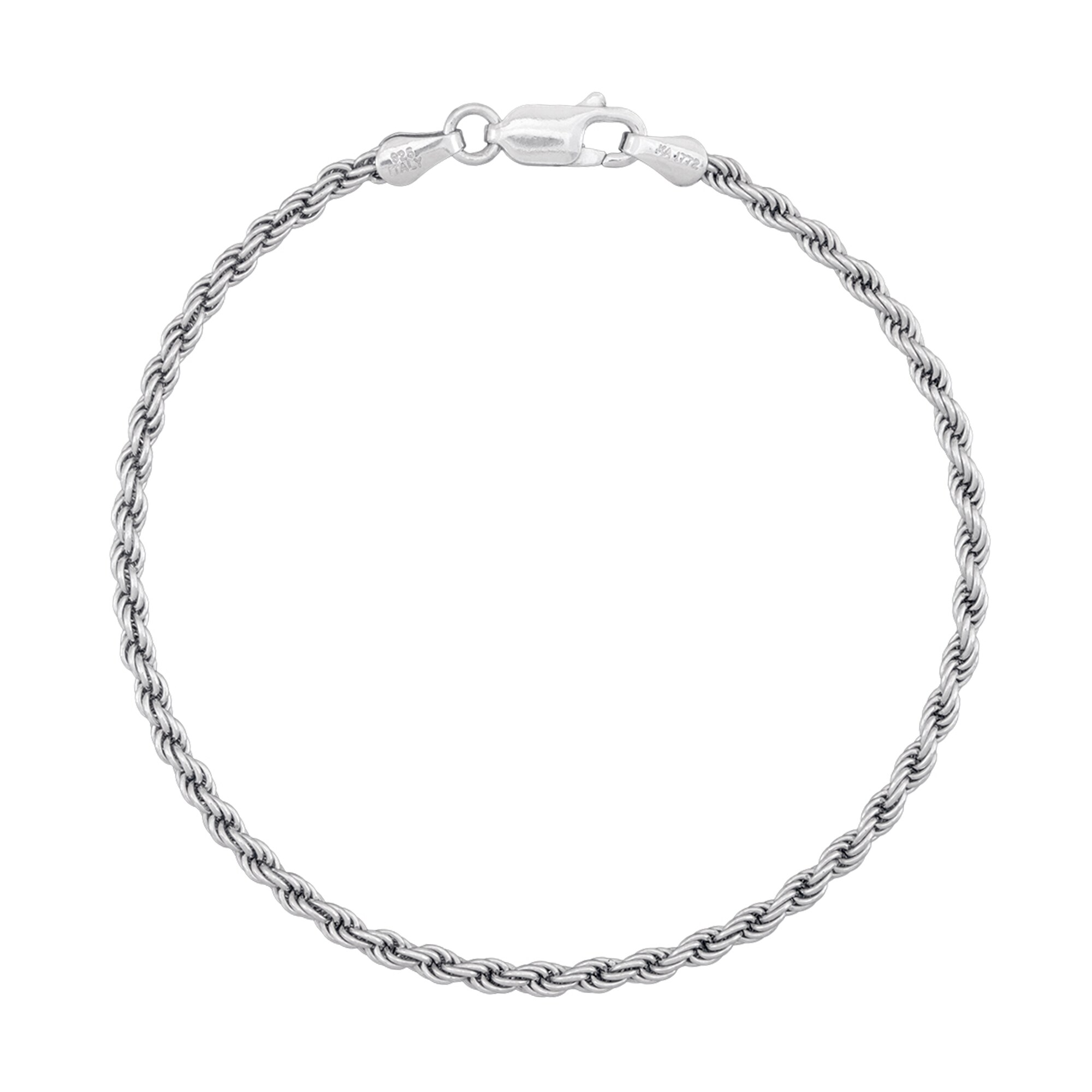 2.5mm Rope Chain Bracelet in Solid Sterling Silver - 7.5&quot