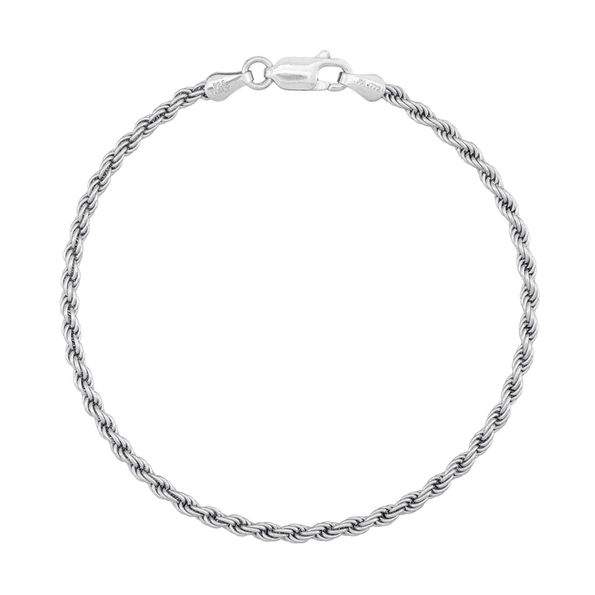 2.5mm Rope Chain Bracelet in Solid Sterling Silver - 7.5&quot