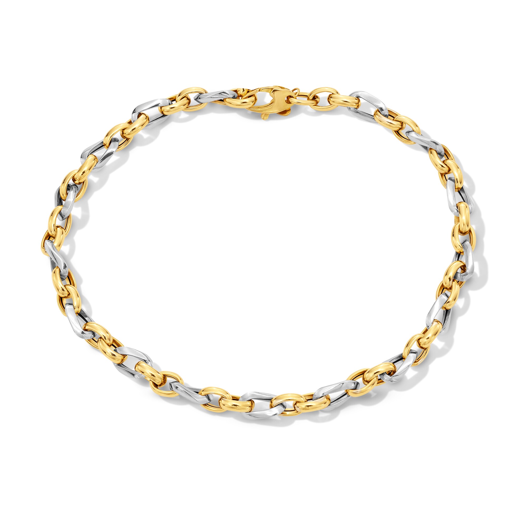 Link Chain Bracelet in Hollow 18K Two-Tone Gold - 7.5&quot