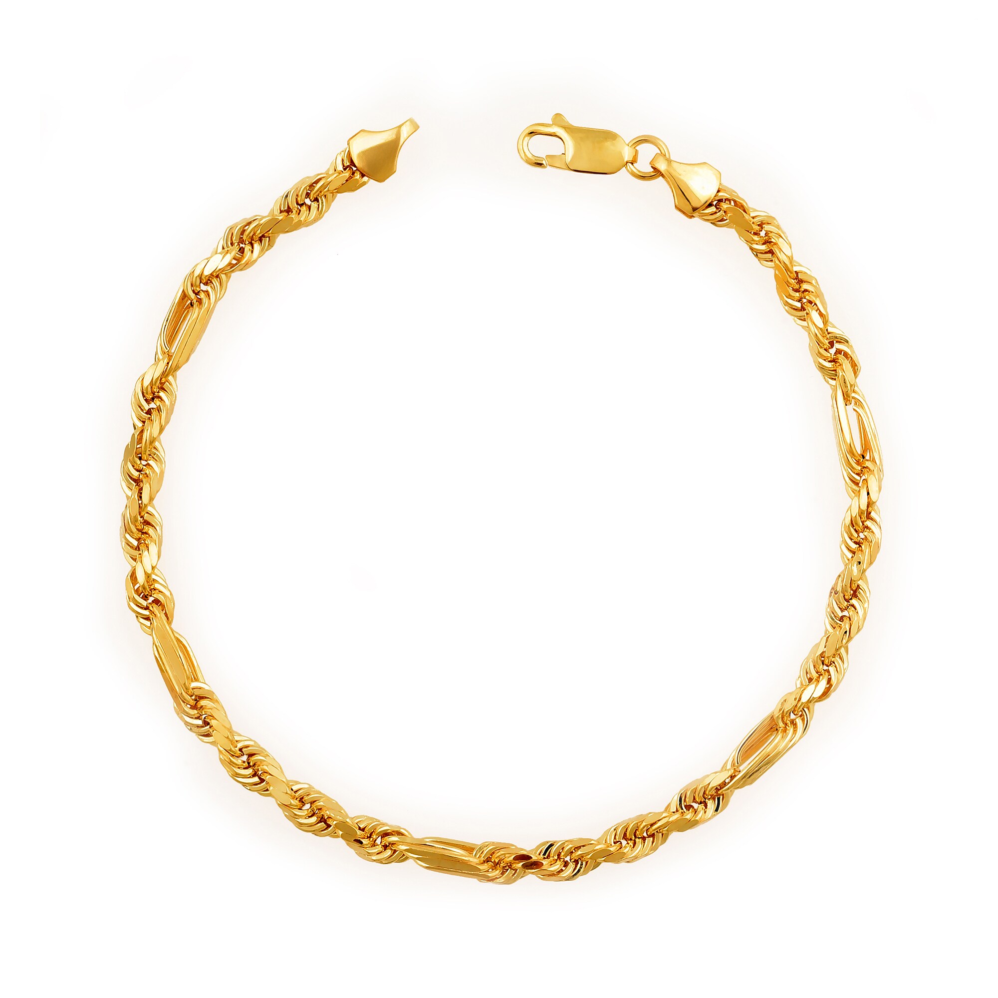 4.0mm Diamond-Cut Figaro Rope Chain Bracelet in Hollow 14K Gold