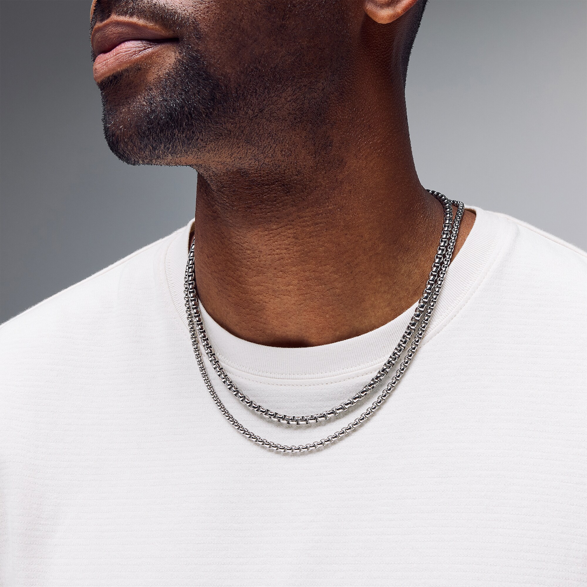 Rolo Box Chain Necklace Set in Solid Stainless Steel - 20” and 22