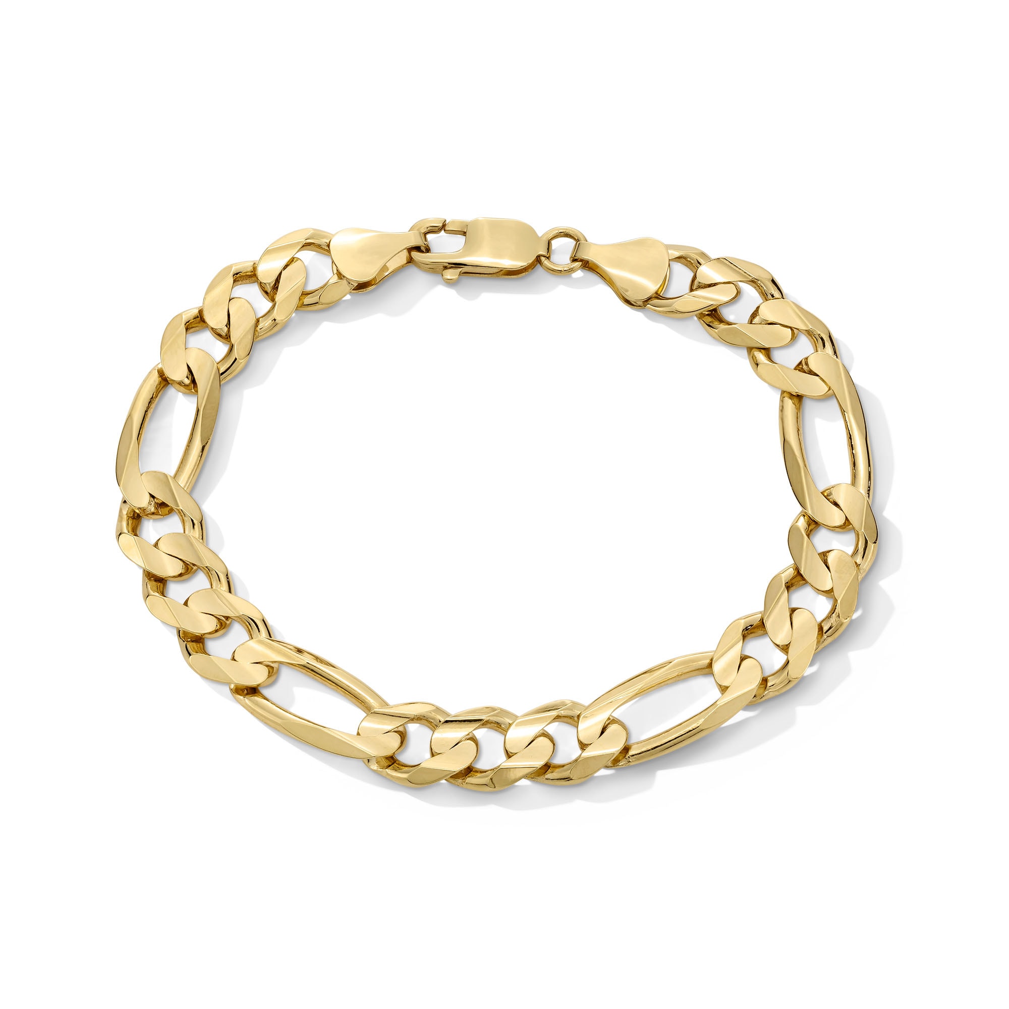 9.5mm Concave Figaro Chain Bracelet in Solid 10K Gold - 8.5&quot