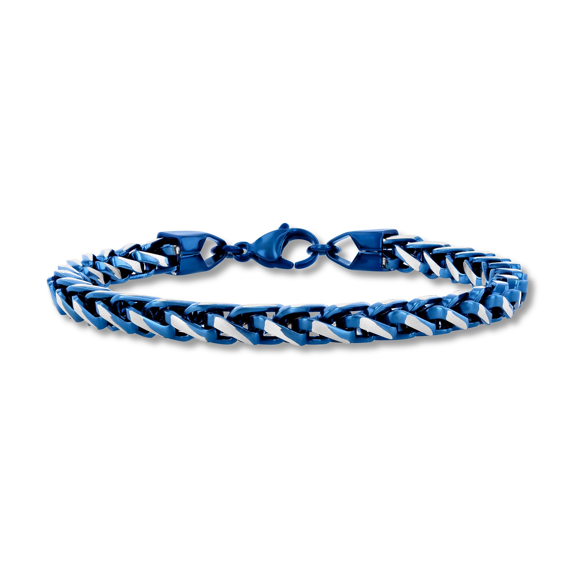 6.0mm Wheat Chain Bracelet in Solid Stainless Steel and Blue Ion
