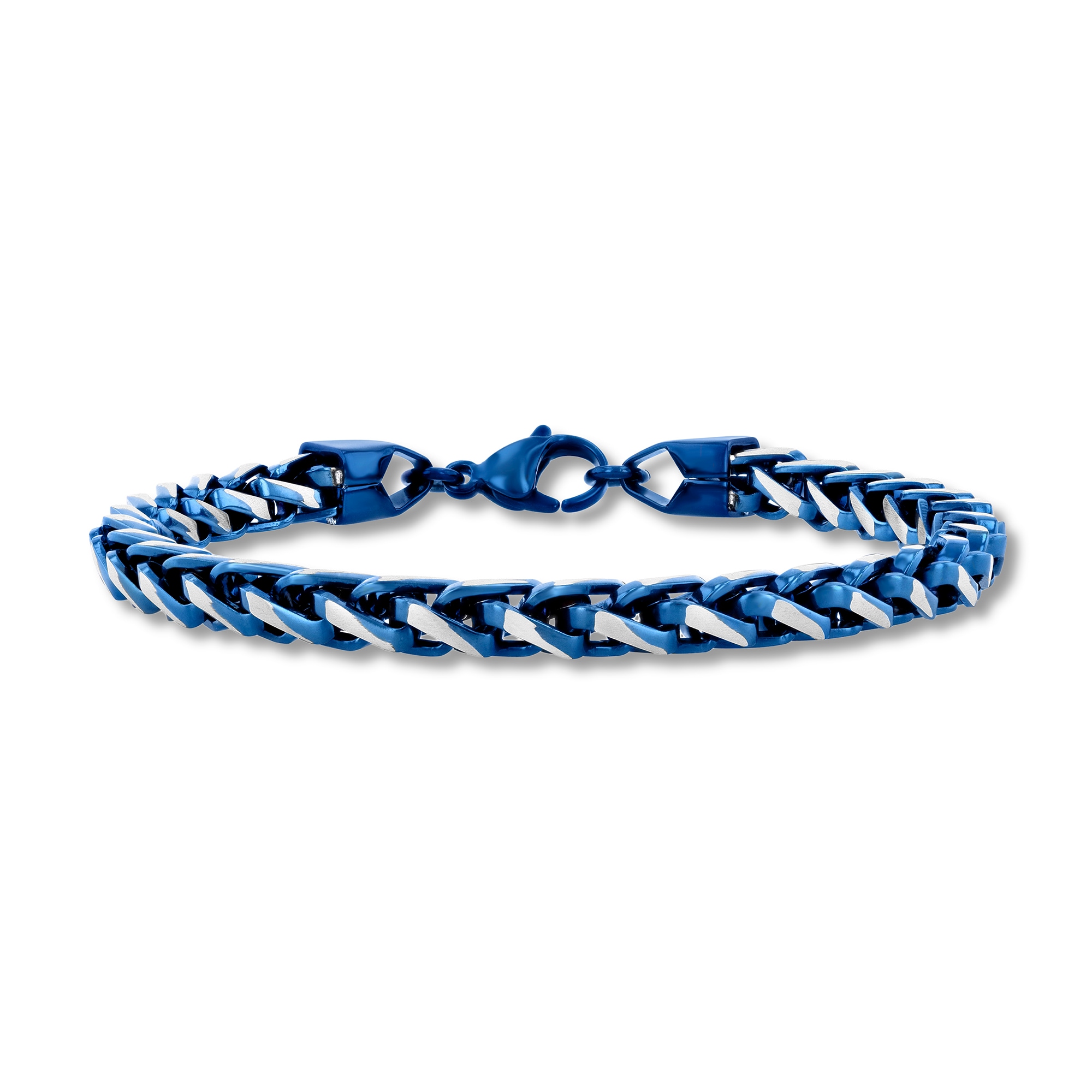 6.0mm Wheat Chain Bracelet in Solid Stainless Steel and Blue Ion